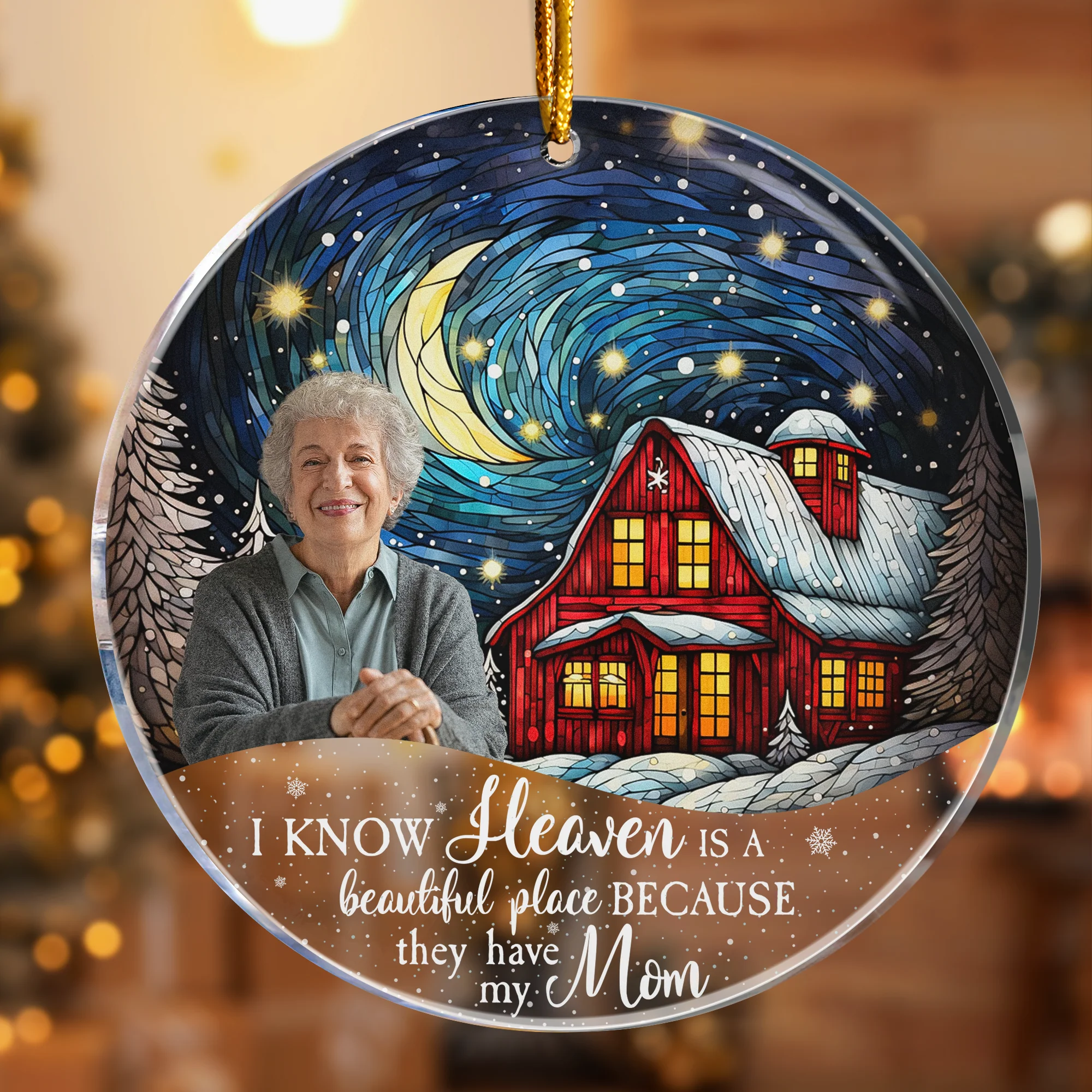 Red Barn Christmas Night Heaven - Memorial Gifts - Personalized Acrylic Photo Ornament - Image 4