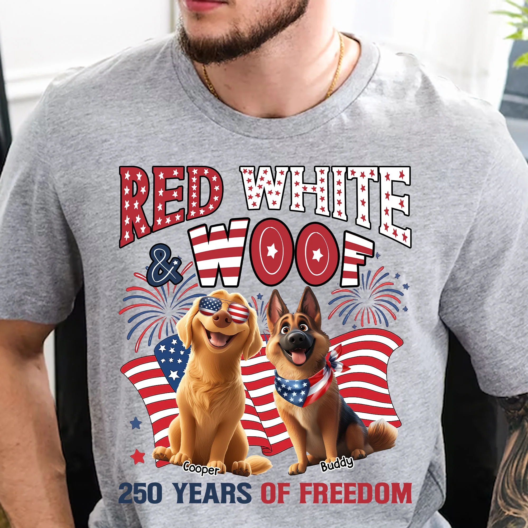 Red White & Woof 250 Years Of Freedom - Personalized Shirt - Image 3