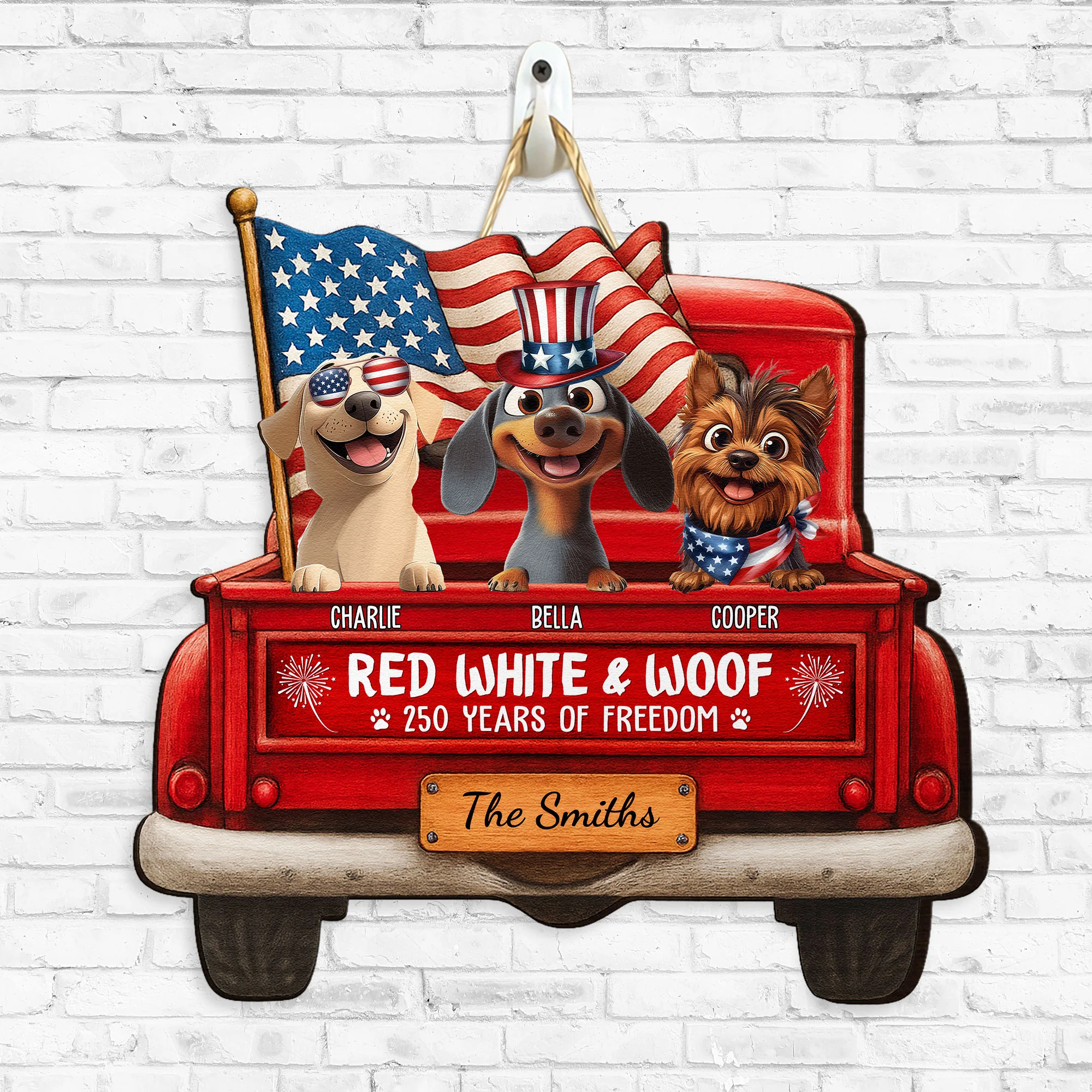 Red White Woof 250 Years Of Freedom - Personalized Wood Sign - Image 2