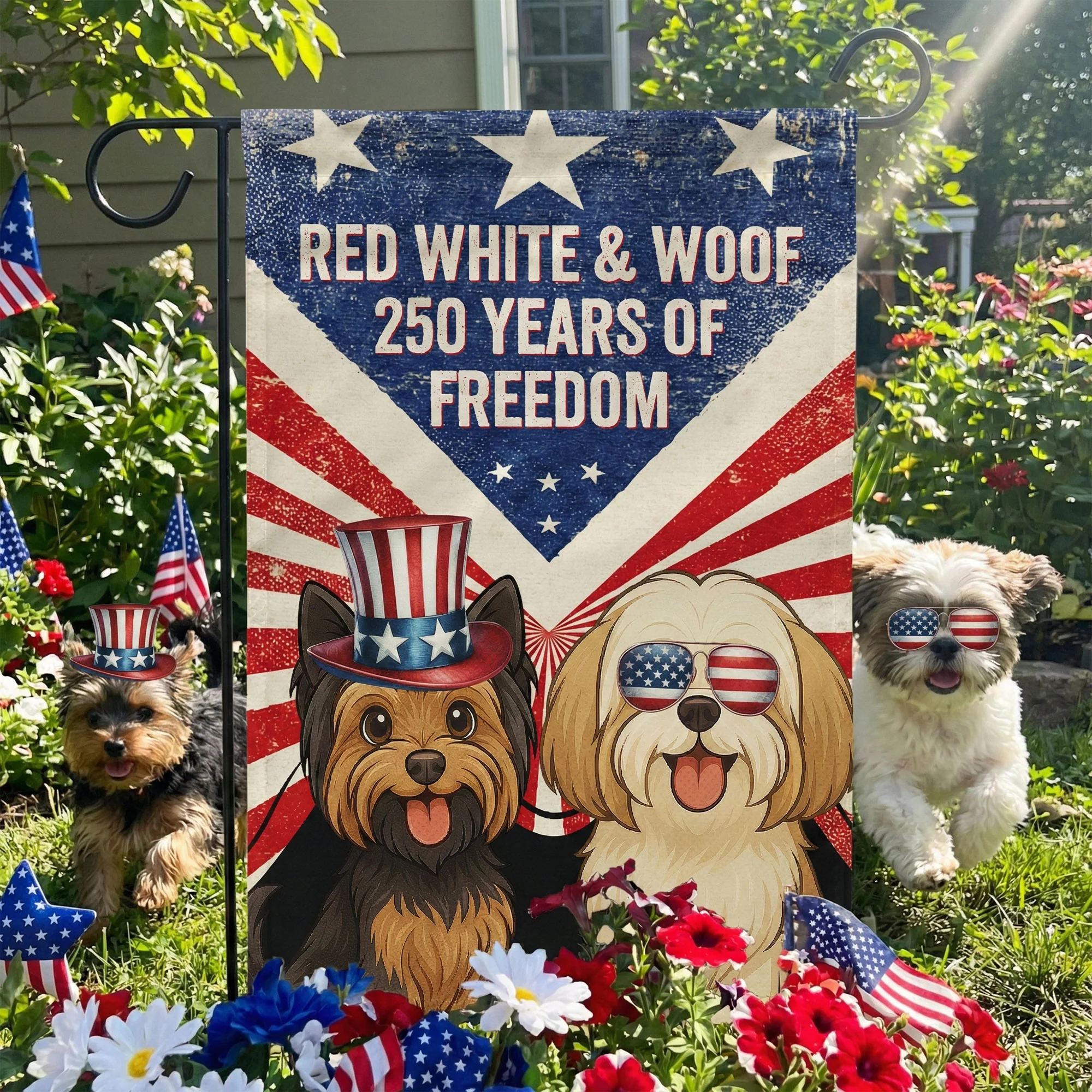 Red White & Woof 250 Years Of Freedom - Vintage Version - Personalized Flag - Image 2