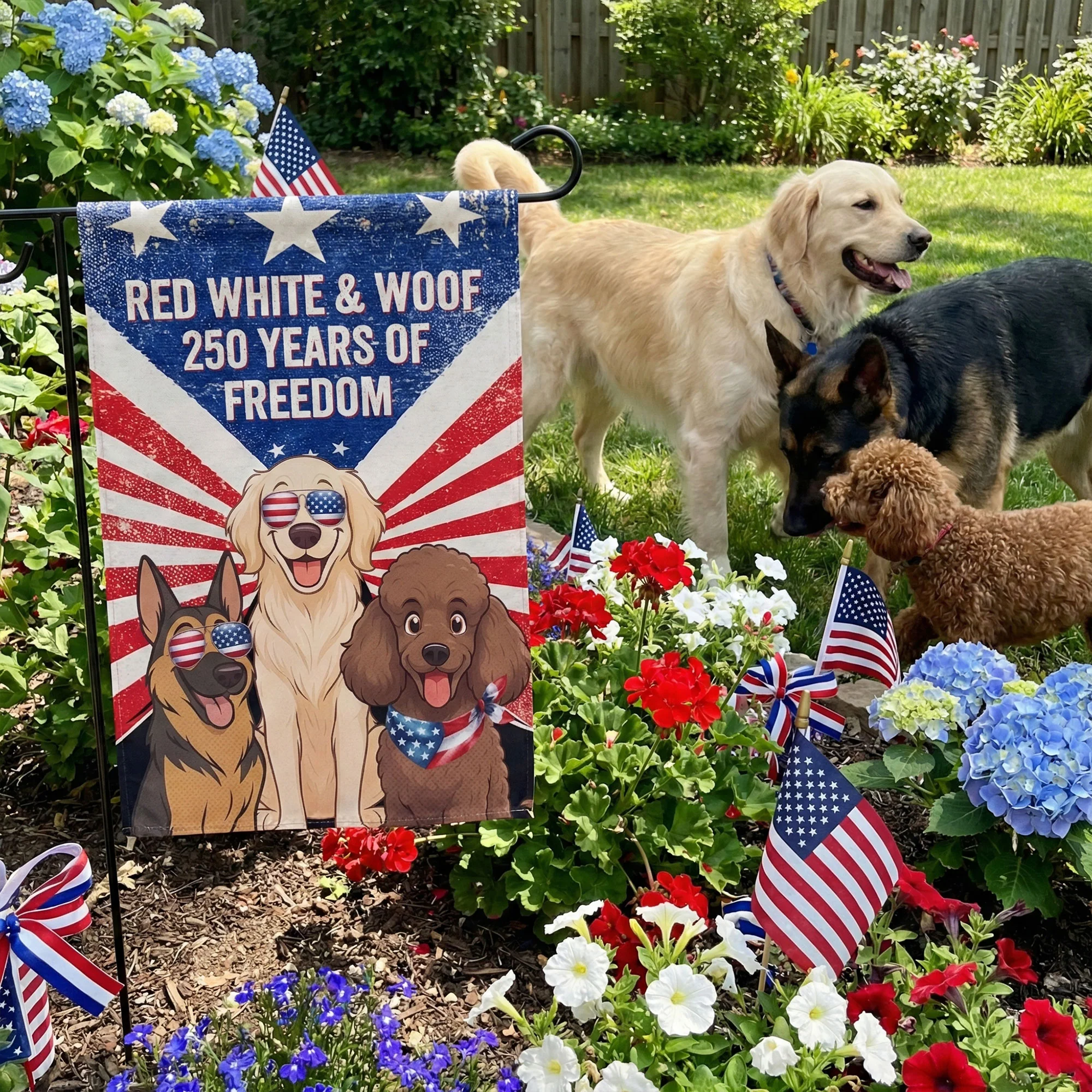 Red White & Woof 250 Years Of Freedom - Vintage Version - Personalized Flag - Image 3