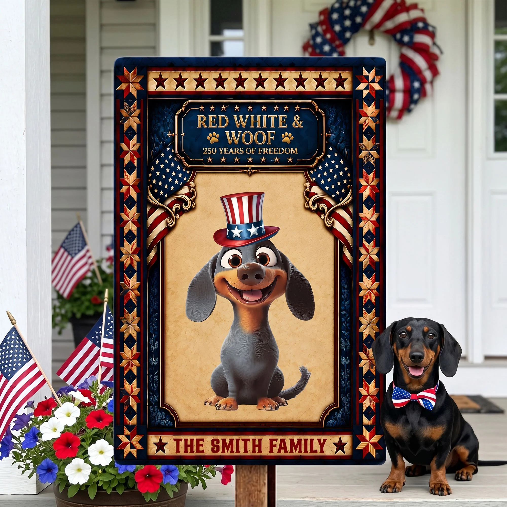 Red White & Woof 250Th Anniversary Usa Gift For Pet Lovers - Personalized Metal Sign - Image 3