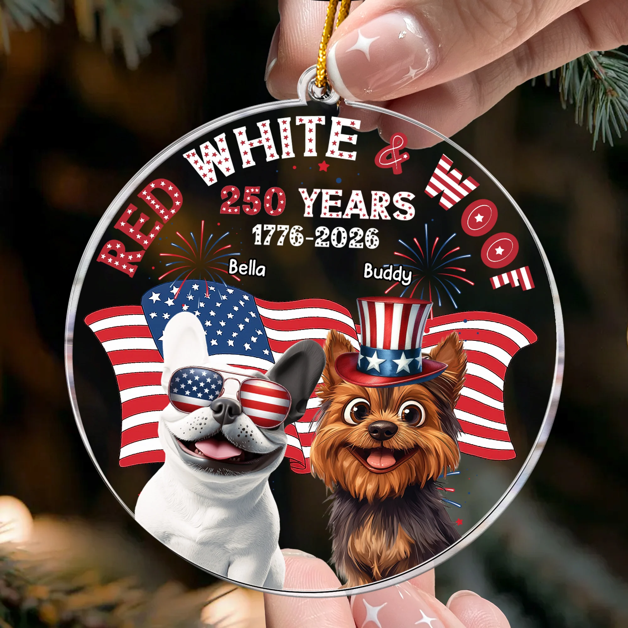 Red White Woof - Personalized Acrylic Ornament - Image 2
