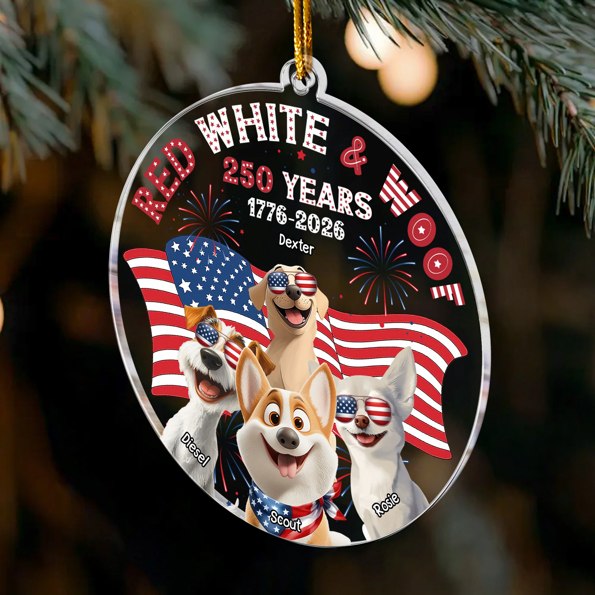 Red White Woof - Personalized Acrylic Ornament - Image 3