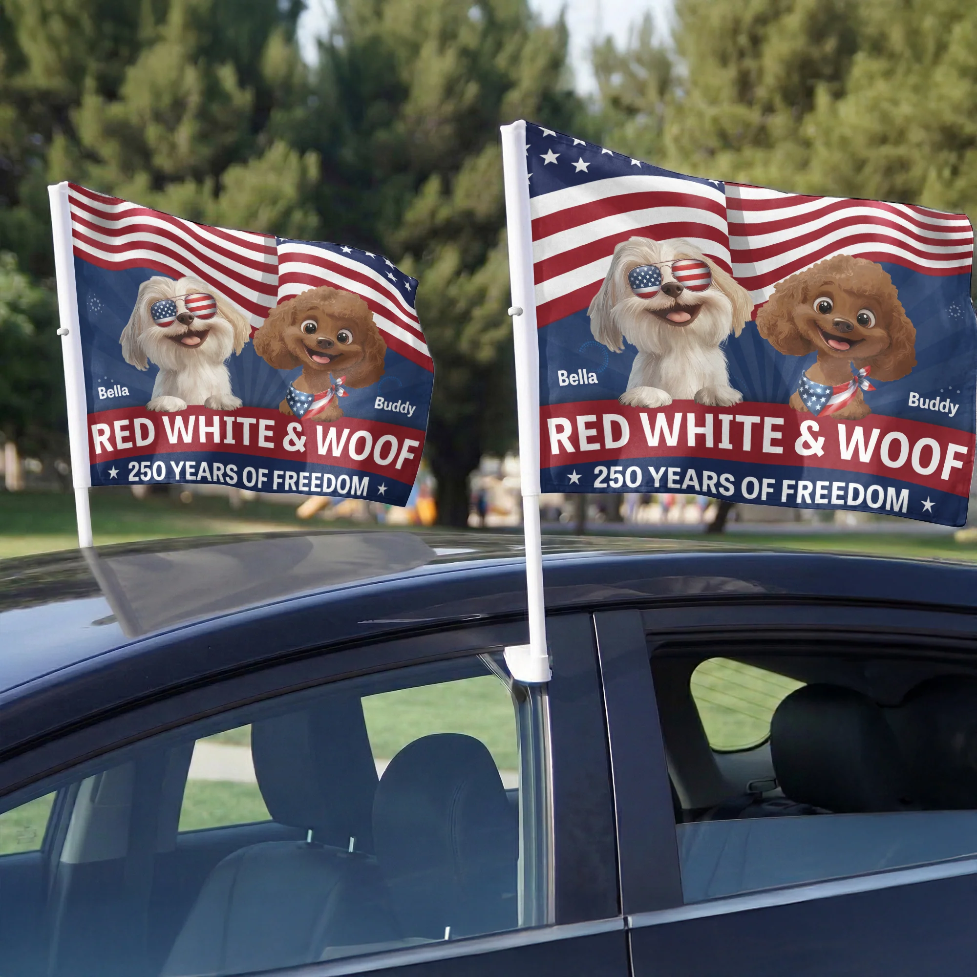 Red White & Woof - Personalized Car Flag - Image 2