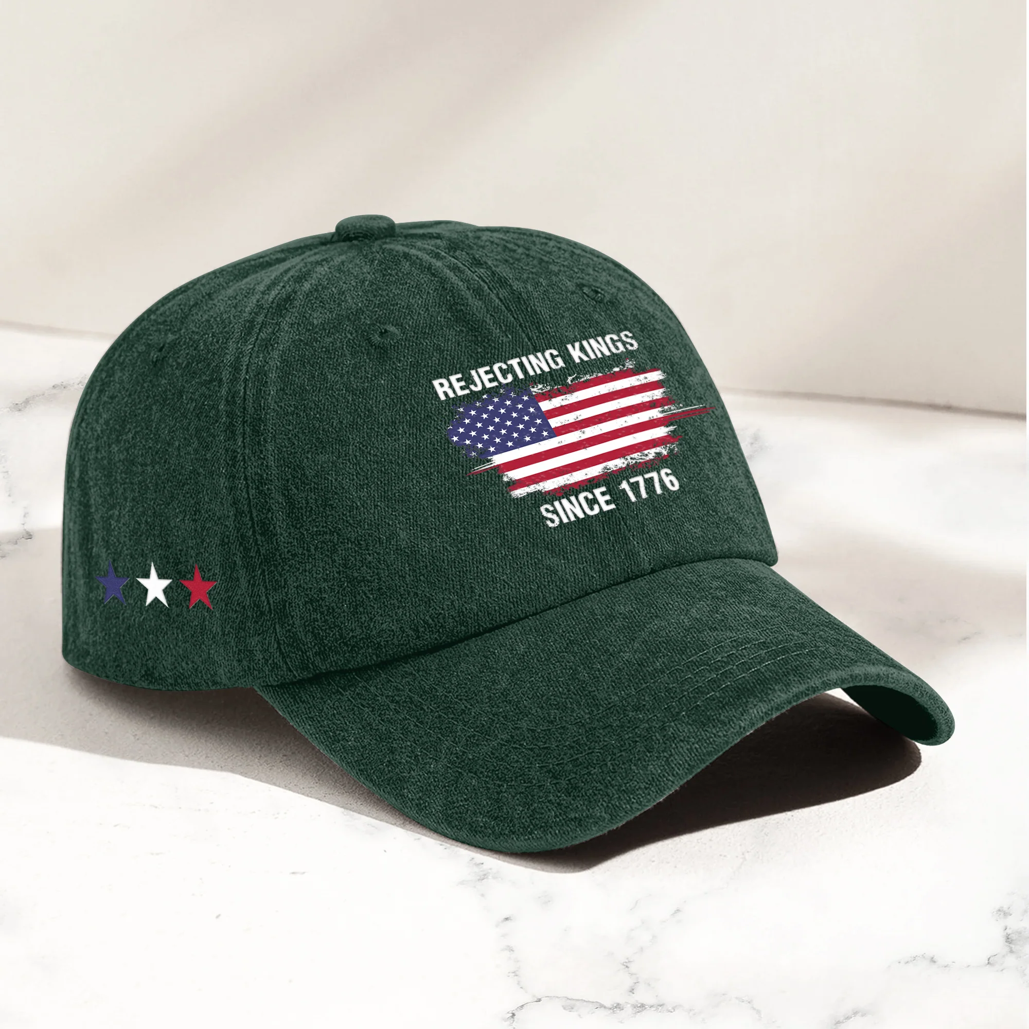 Rejecting Kings Since 1776 - Personalized Distressed Denim Cap - Image 2
