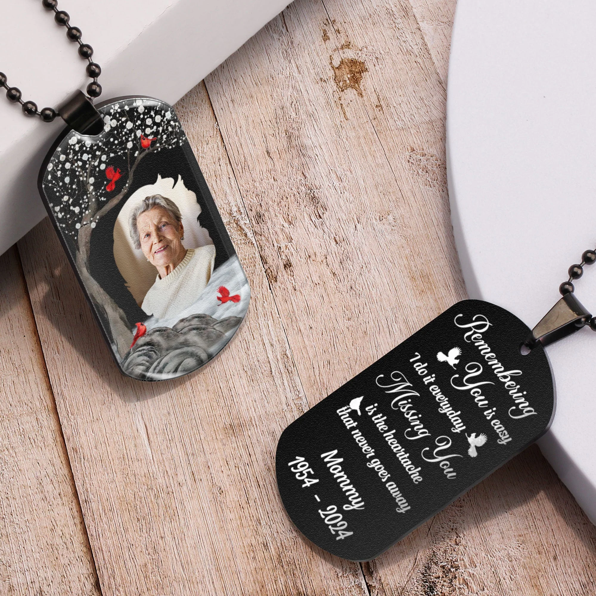Remembering You Is Easy I Do It Everyday - Personalized Photo Dog Tag Necklace - Image 5