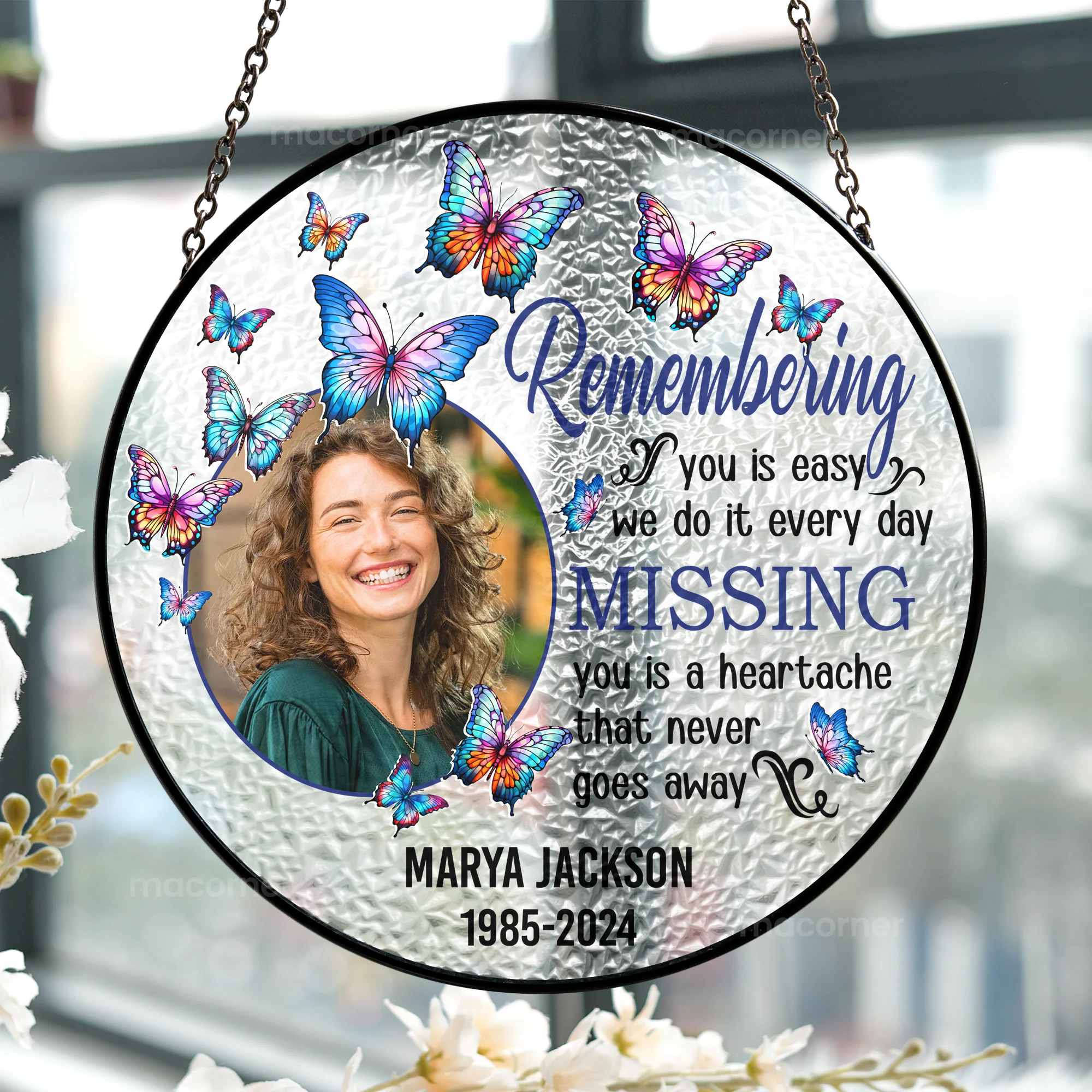 Remembering You - Personalized Photo Stained Glass Window Hanging Suncatcher - Image 4