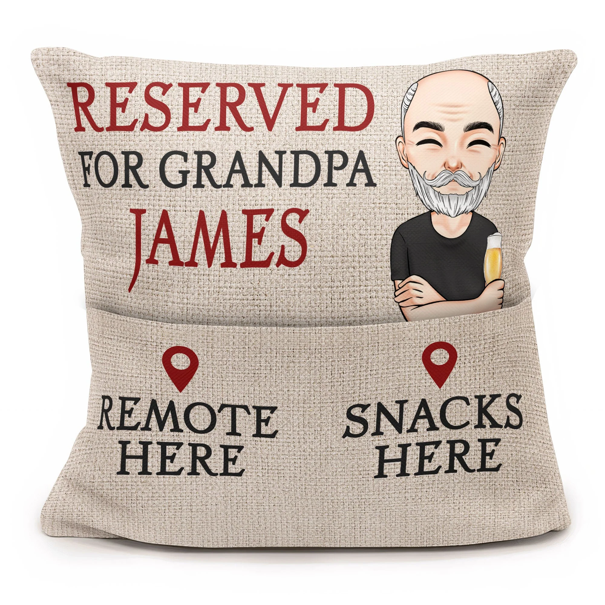 Reserved For Grandpa - Personalized Pocket Pillow (Insert Included) - Image 2