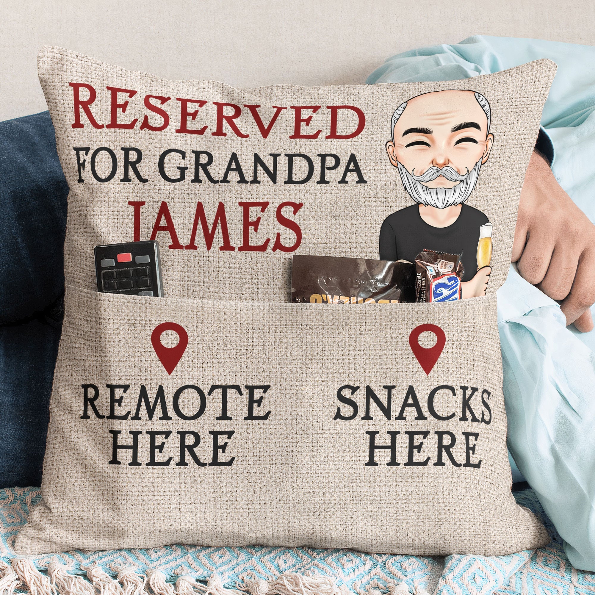 Reserved For Grandpa - Personalized Pocket Pillow (Insert Included) - Image 3