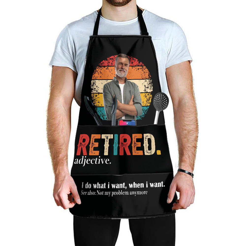 Retired Dad - Personalized Photo Apron With Pocket - Image 3