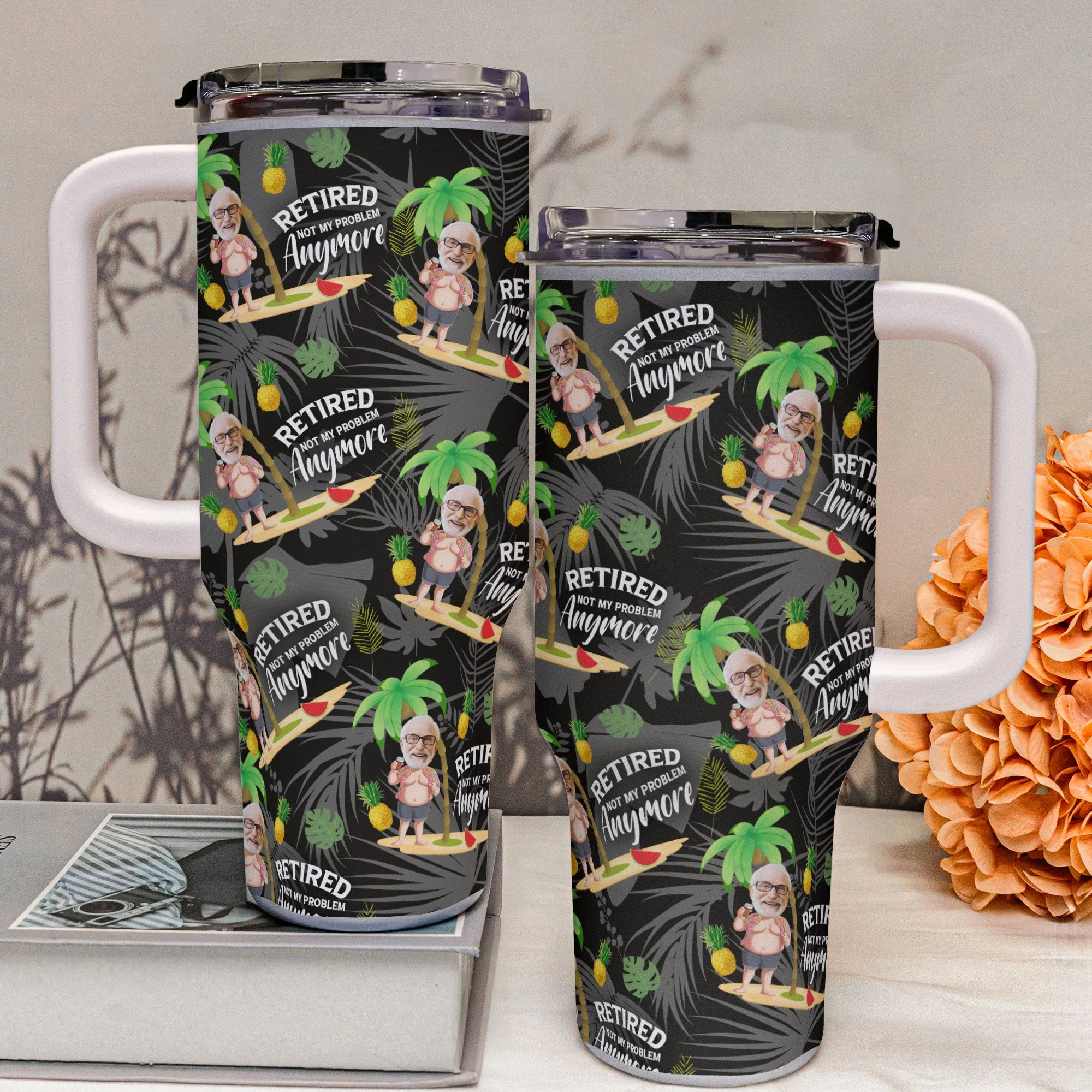 Retired Not My Problem Anymore - Personalized Photo 40oz Tumbler With Straw - Image 5