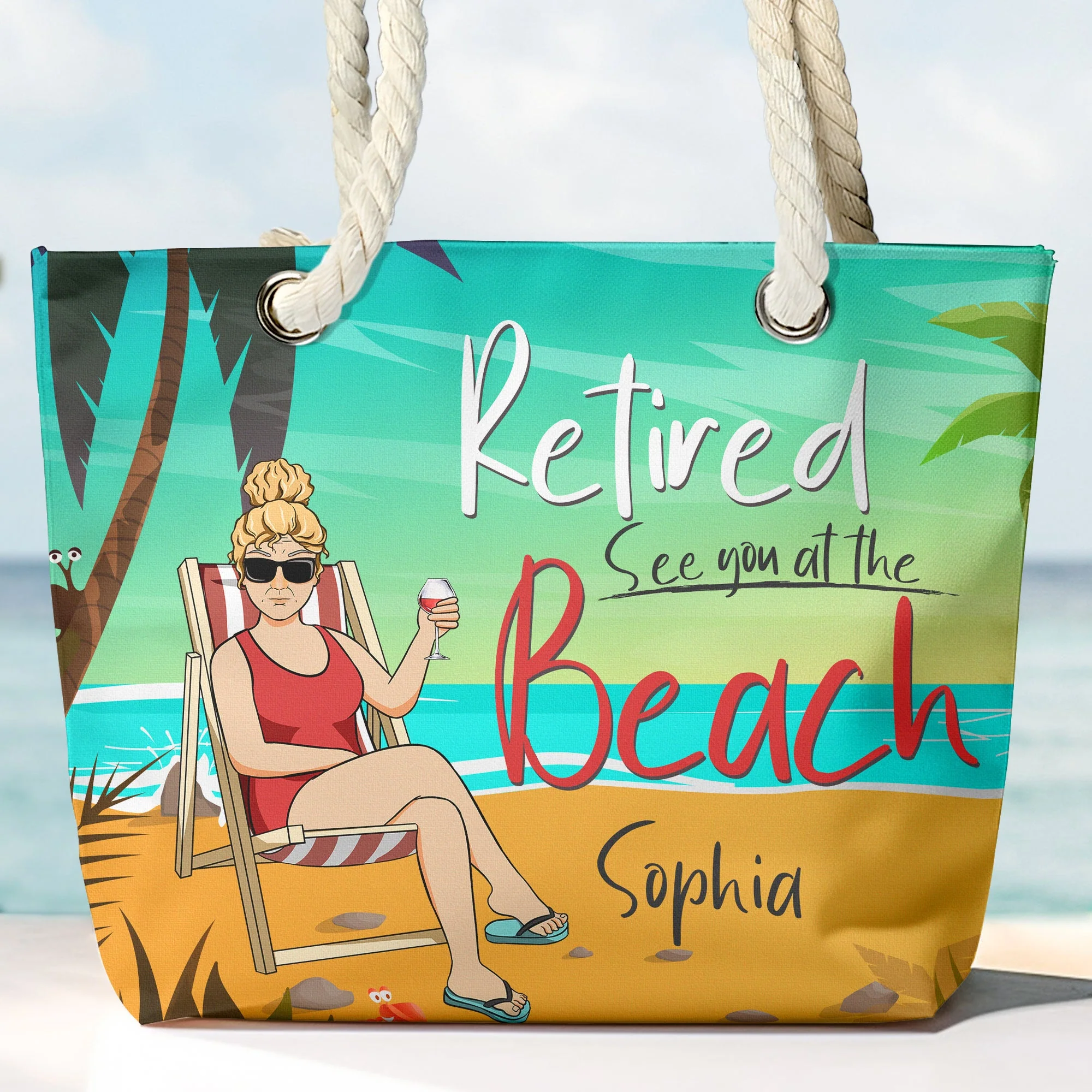 Retired See You At The Beach - Personalized Beach Bag - Image 2