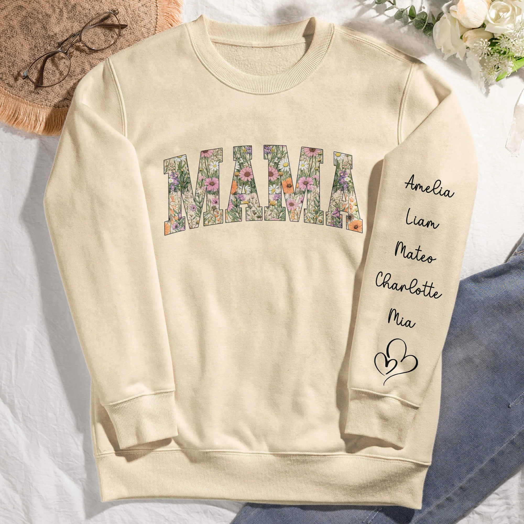 Retro Floral Preppy Mama Gift For Mother'S Day - Personalized Sweatshirt