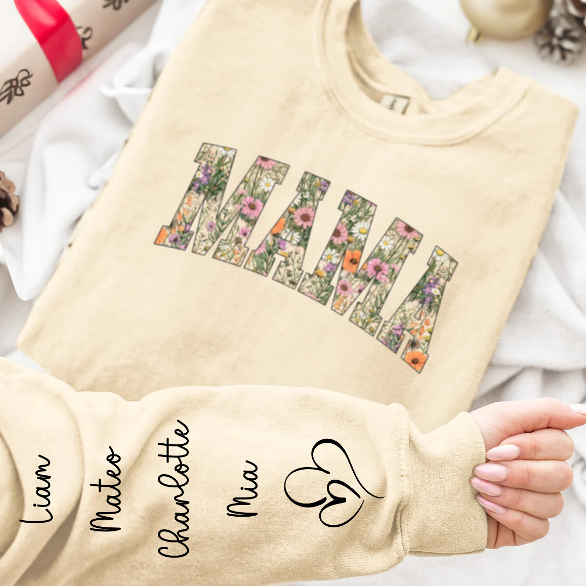Retro Floral Preppy Mama Gift For Mother'S Day - Personalized Sweatshirt - Image 3