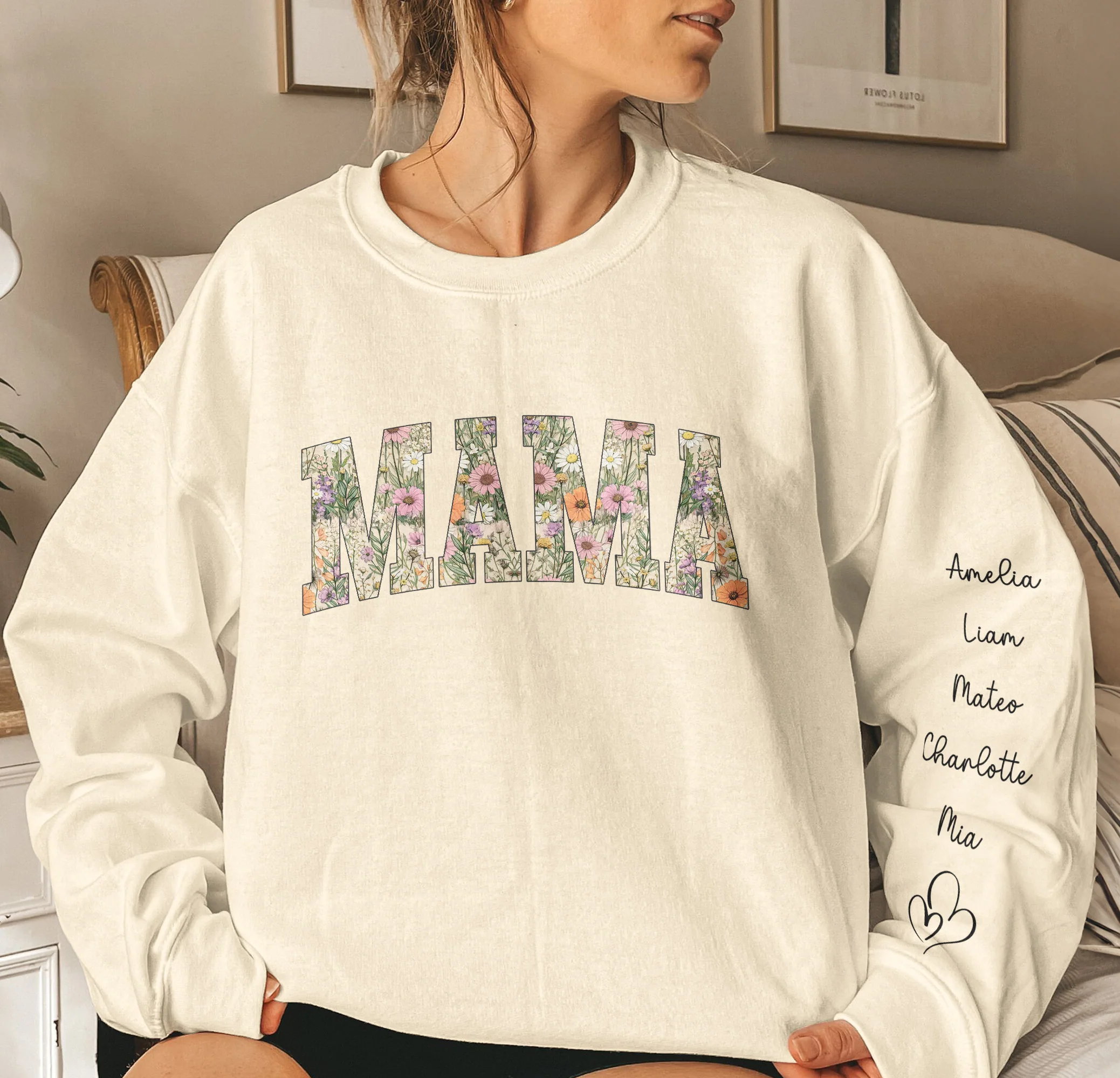 Retro Floral Preppy Mama Gift For Mother'S Day - Personalized Sweatshirt - Image 4
