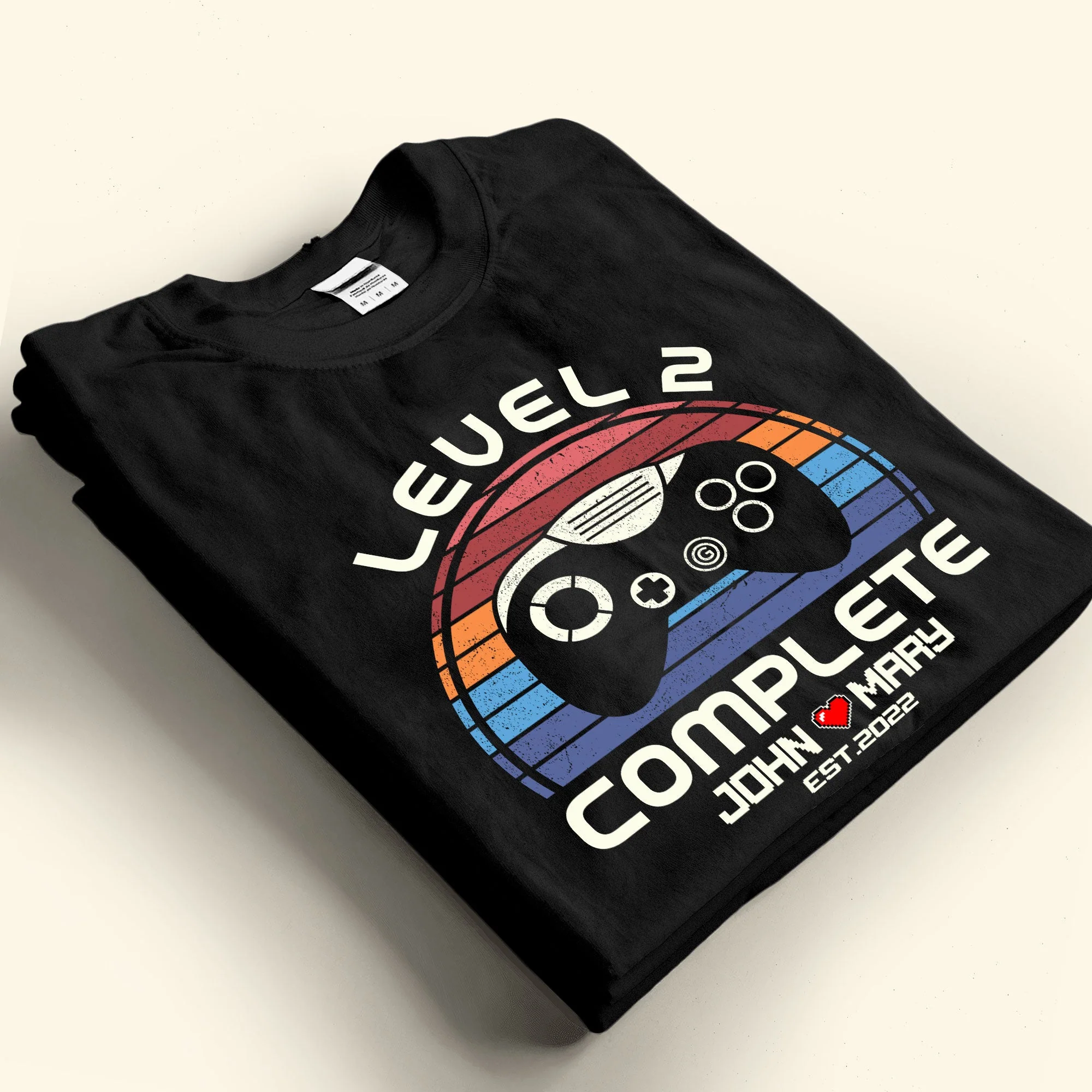 Retro Game Level Complete Anniversary Gift Husband Wife Couple - Personalized Shirt - Image 2