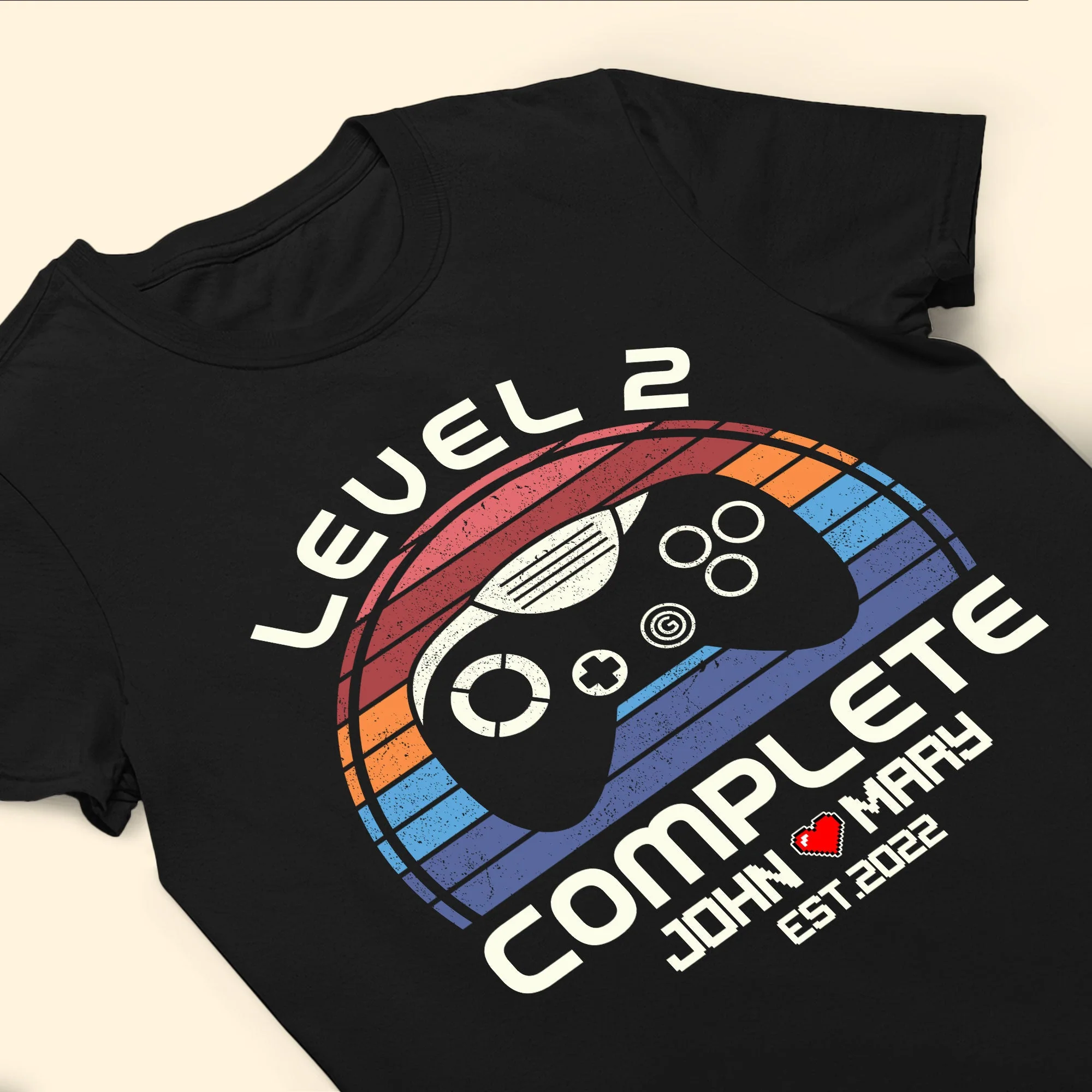 Retro Game Level Complete Anniversary Gift Husband Wife Couple - Personalized Shirt - Image 3