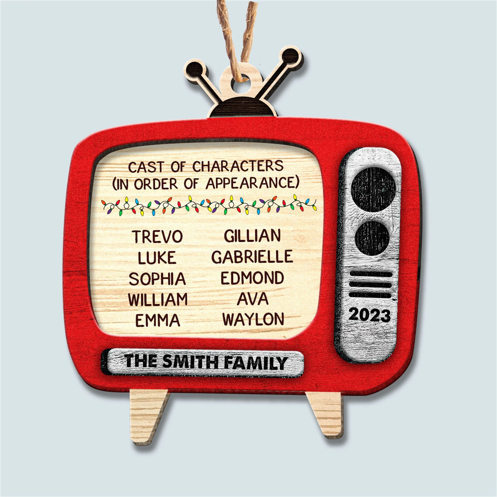 Retro TV Family Christmas Movies Funny - Personalized Wooden Ornament - Image 3
