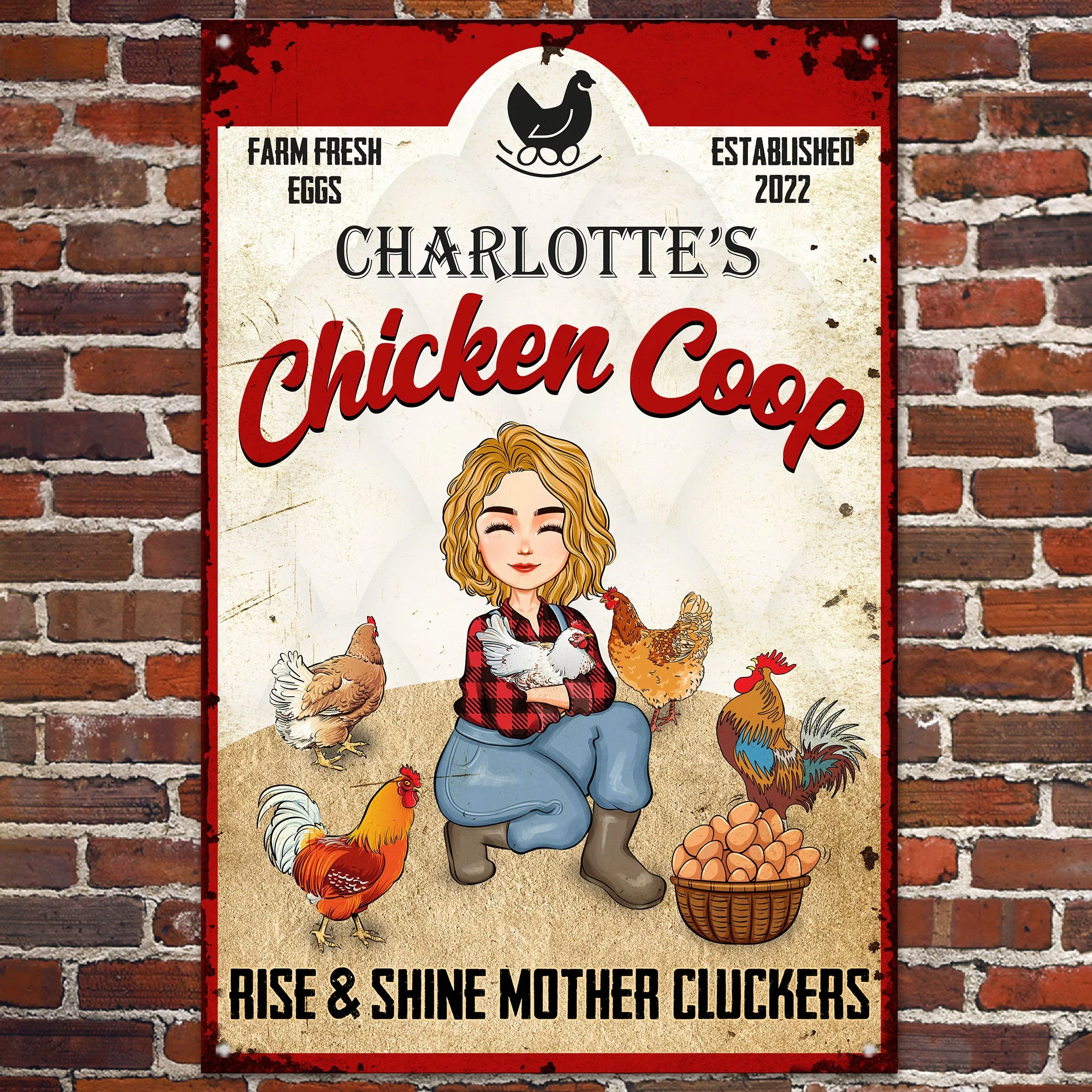 Rise & Shine Mother Cluckers - Personalized Metal Sign - Image 2
