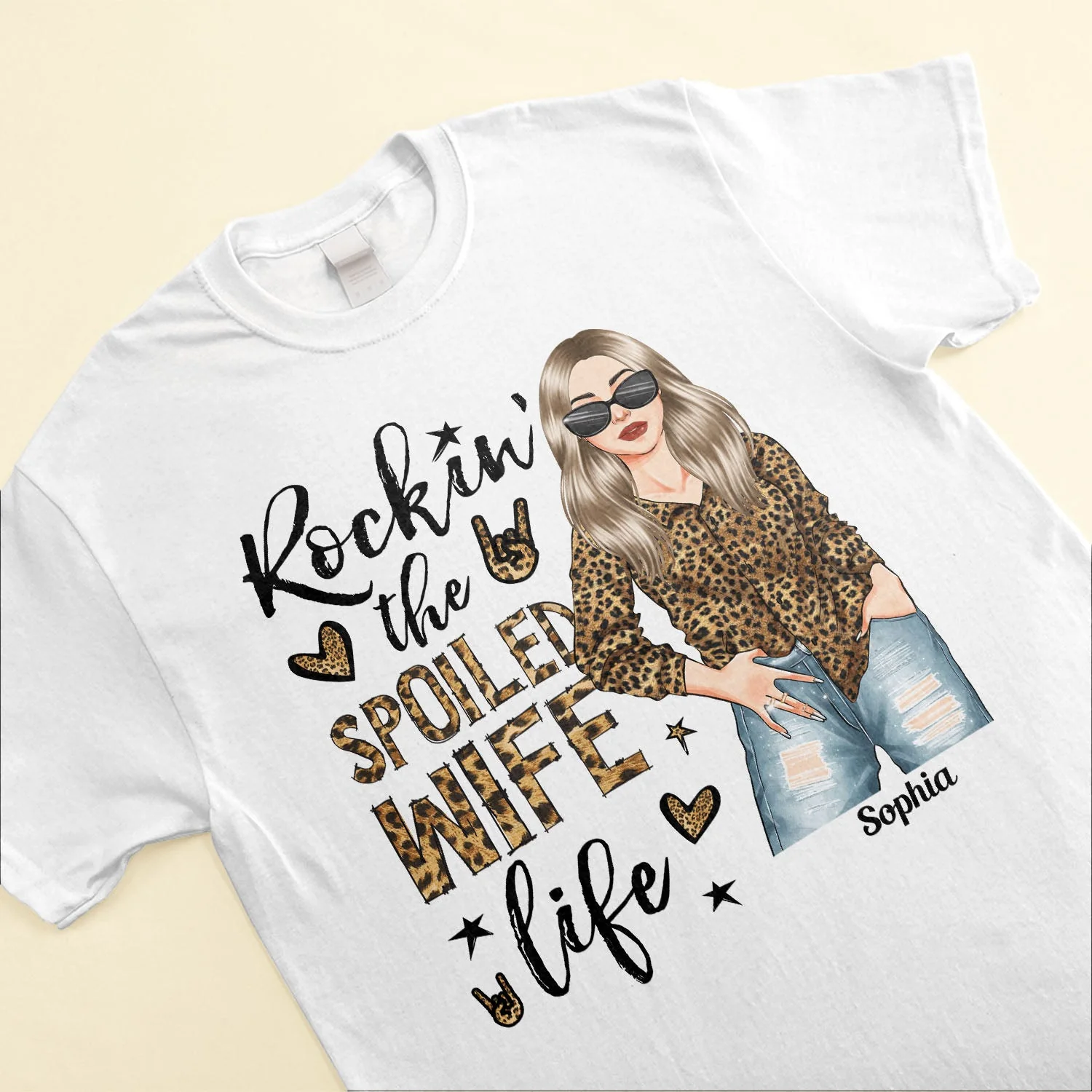Rocking The Spoiled Wife Life - Personalized Shirt - Anniversary, Valentine's Day, Birthday Gift For Wife, Mom, Mother Lover - Leopard Woman - Image 3