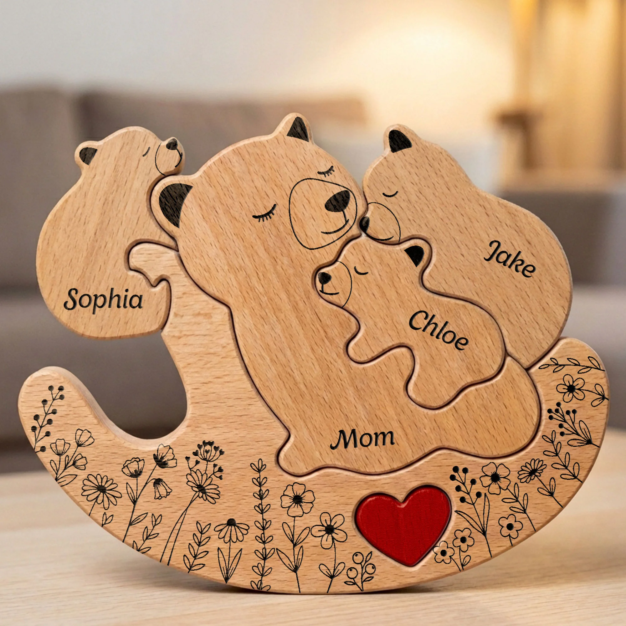 Rolling Mama Bear Family & Kids - Custom Names - Mother's Day Gift - Personalized Wooden Family Puzzle - Image 6