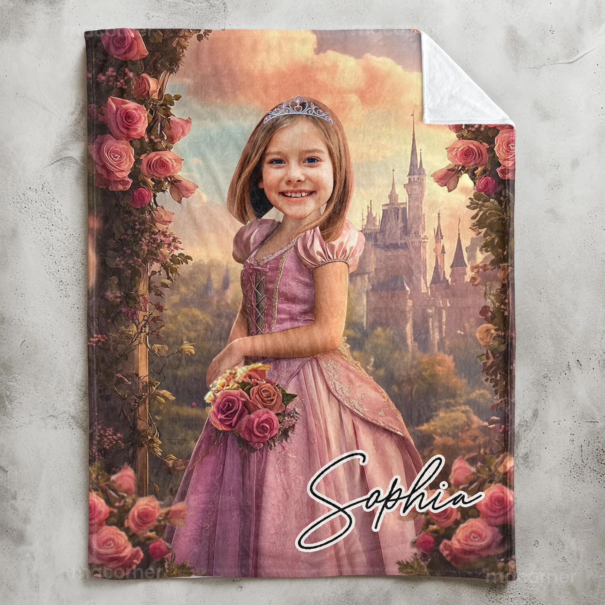 Rose Pink Princess - Gifts For Daughter, Little Girls - Custom Face & Name - Personalized Photo Blanket - Image 2