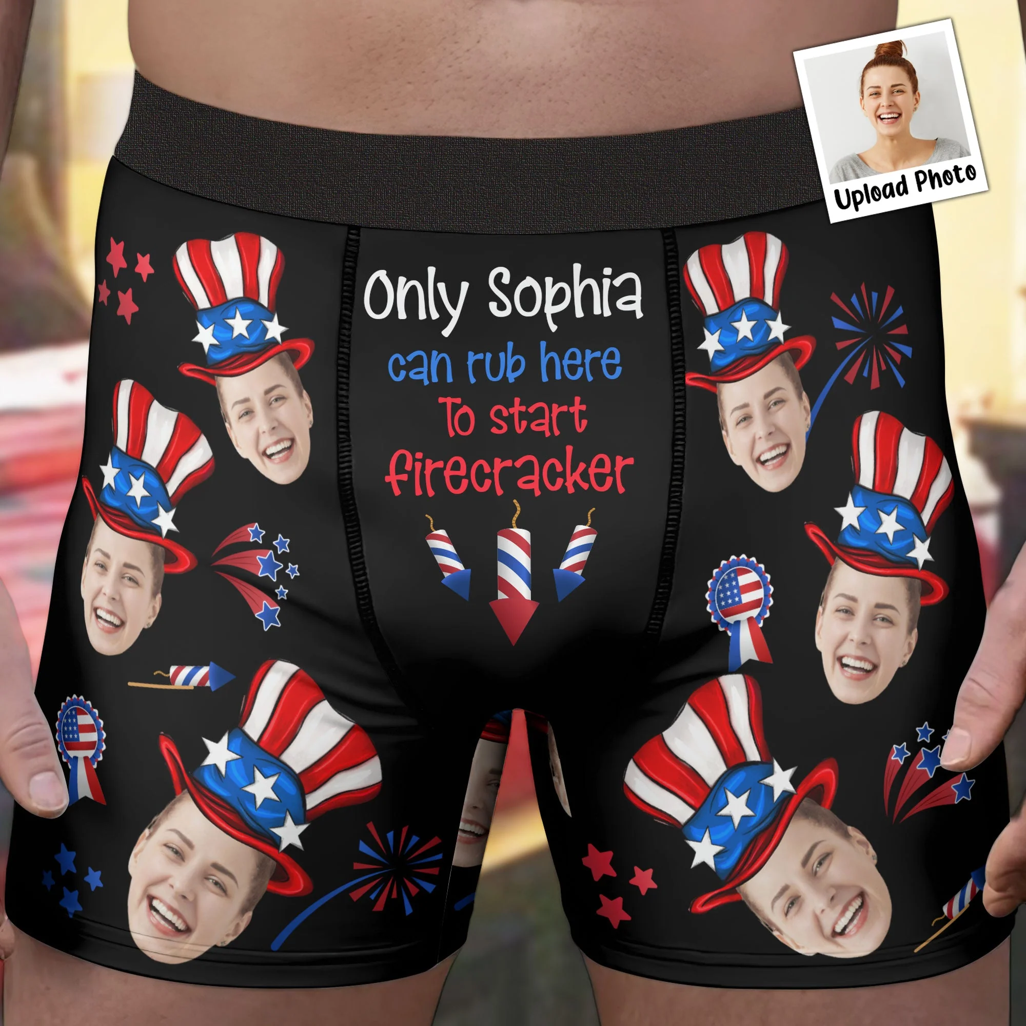 Rub Here To Start Firecracker - Personalized Photo Men's Boxer Briefs - Image 6