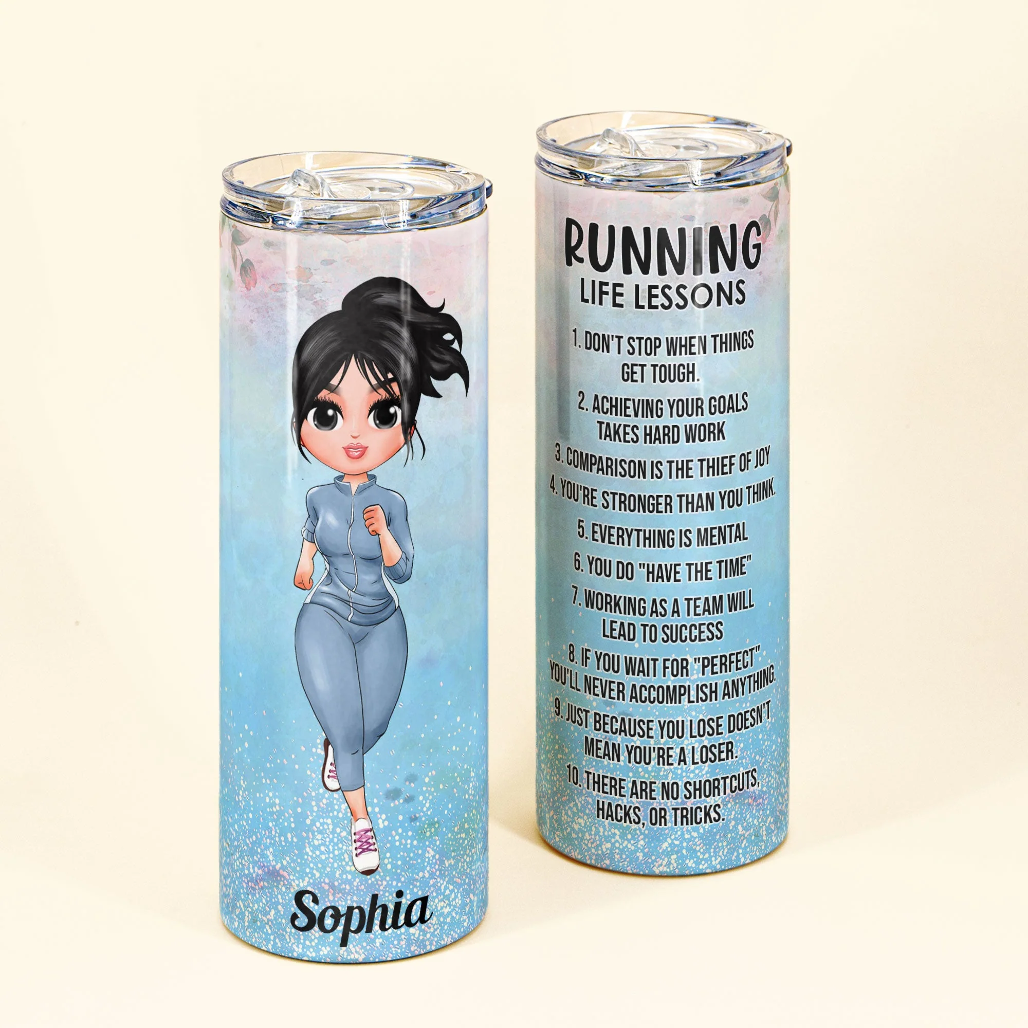 Running Life Lessons - Personalized Skinny Tumbler - Birthday Gift Motivational Gift For Girls, Runners - Image 2