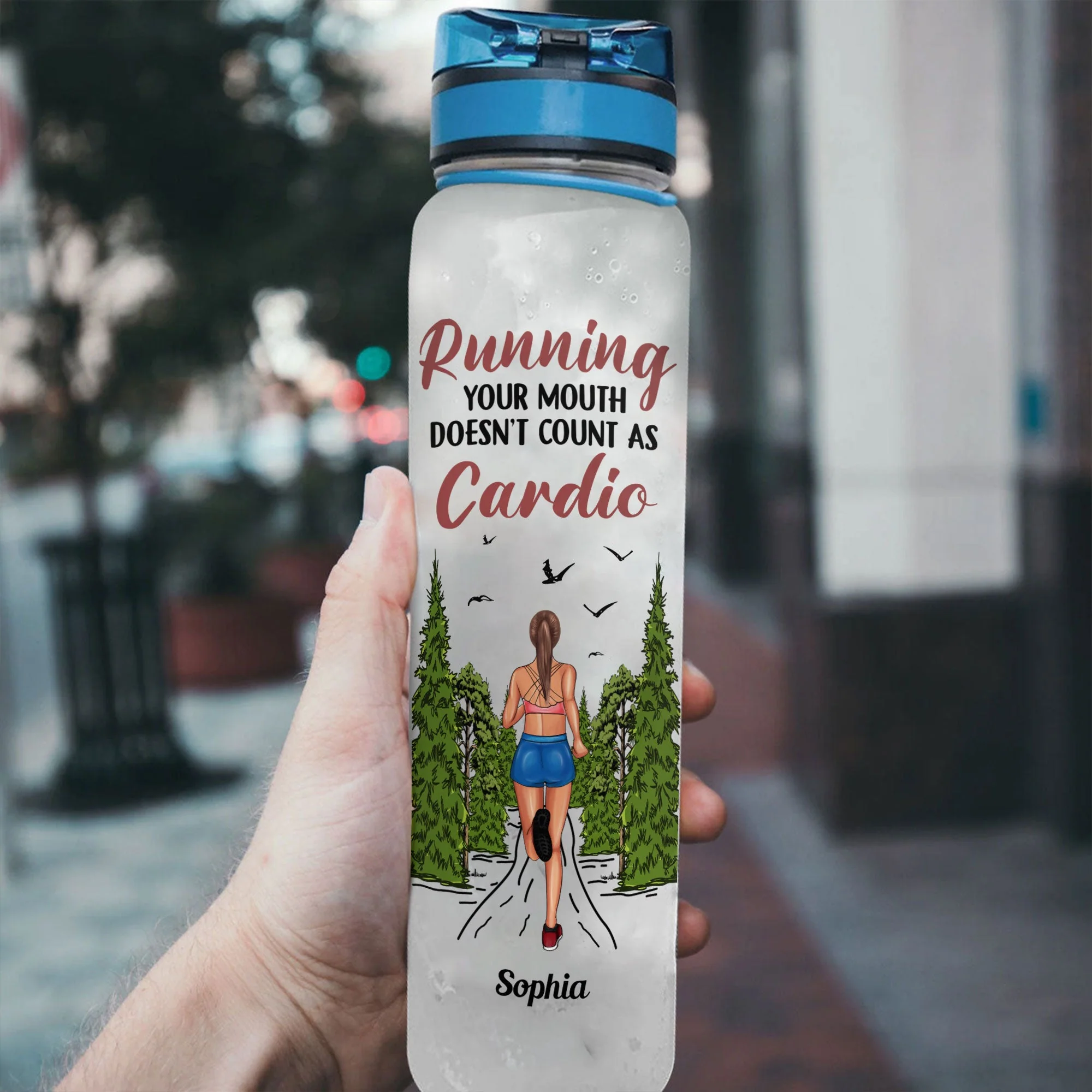 Running Your Mouth Doesn't Count As Cardio - Personalized Water Tracker Bottle - Birthday , MotivationGift For Runner, Fitness Lovers - Image 3