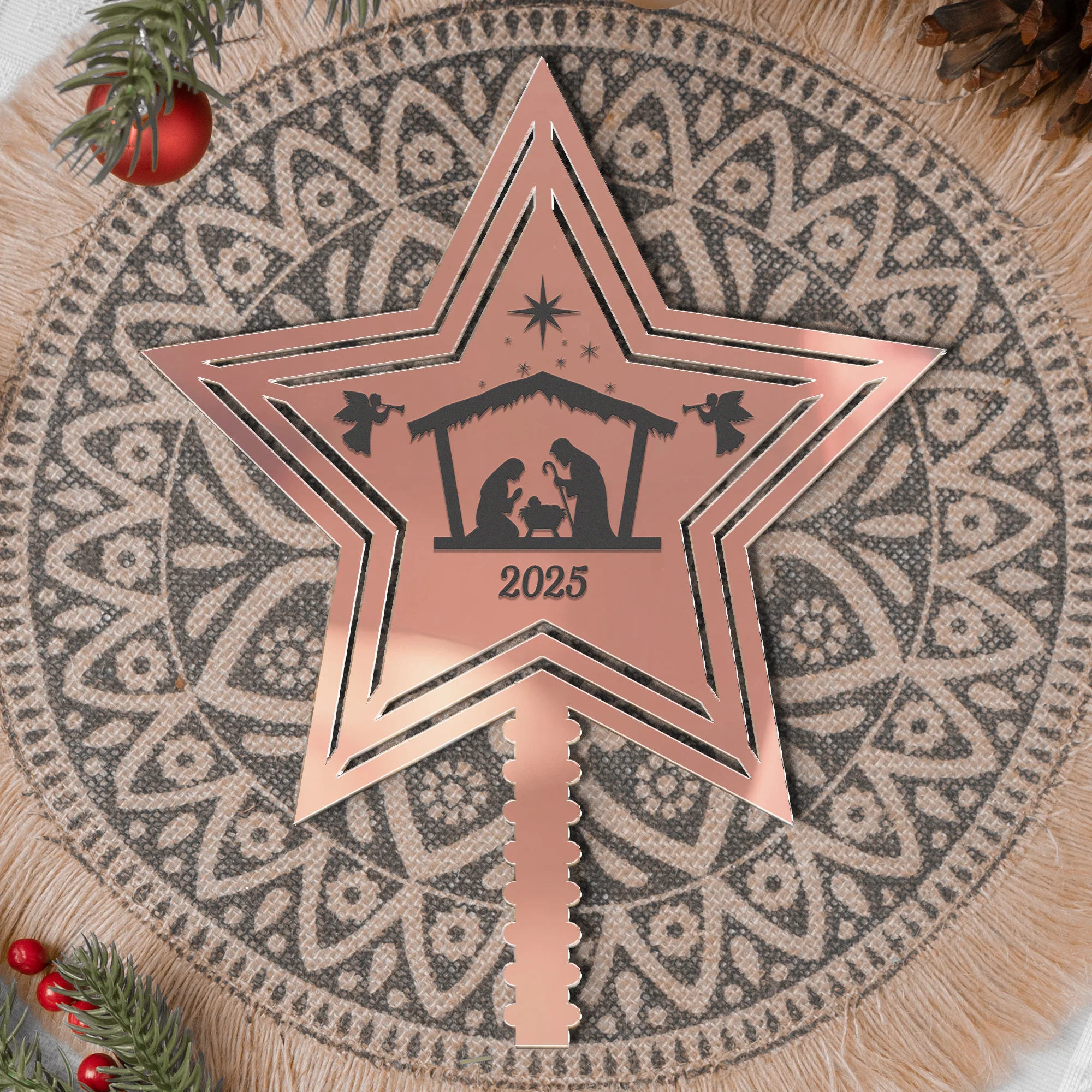 Rustic Nativity Scene Christmas - Christmas Tree Topper - Image 3