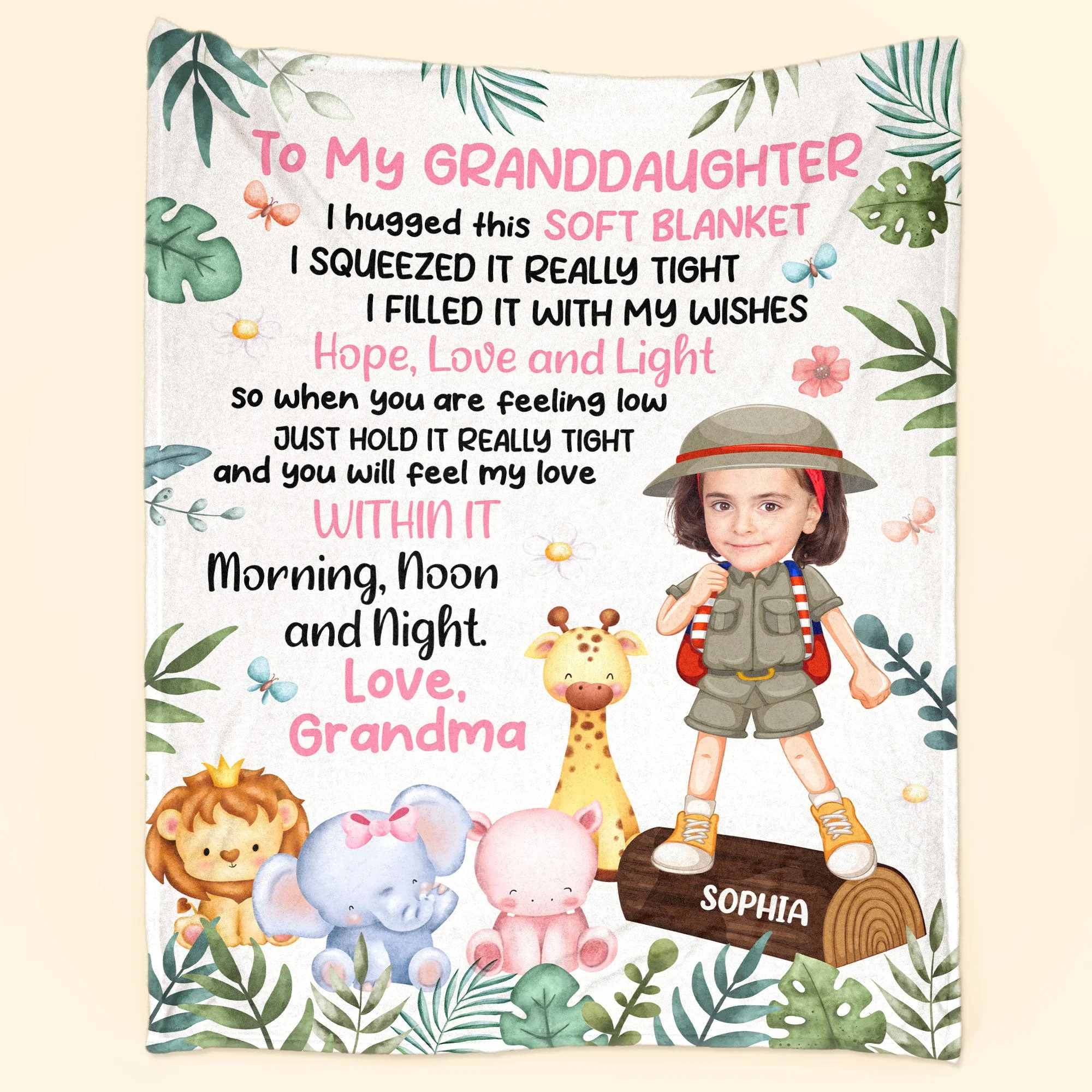 Safari Animals Kids - Personalized Photo Blanket - Image 2