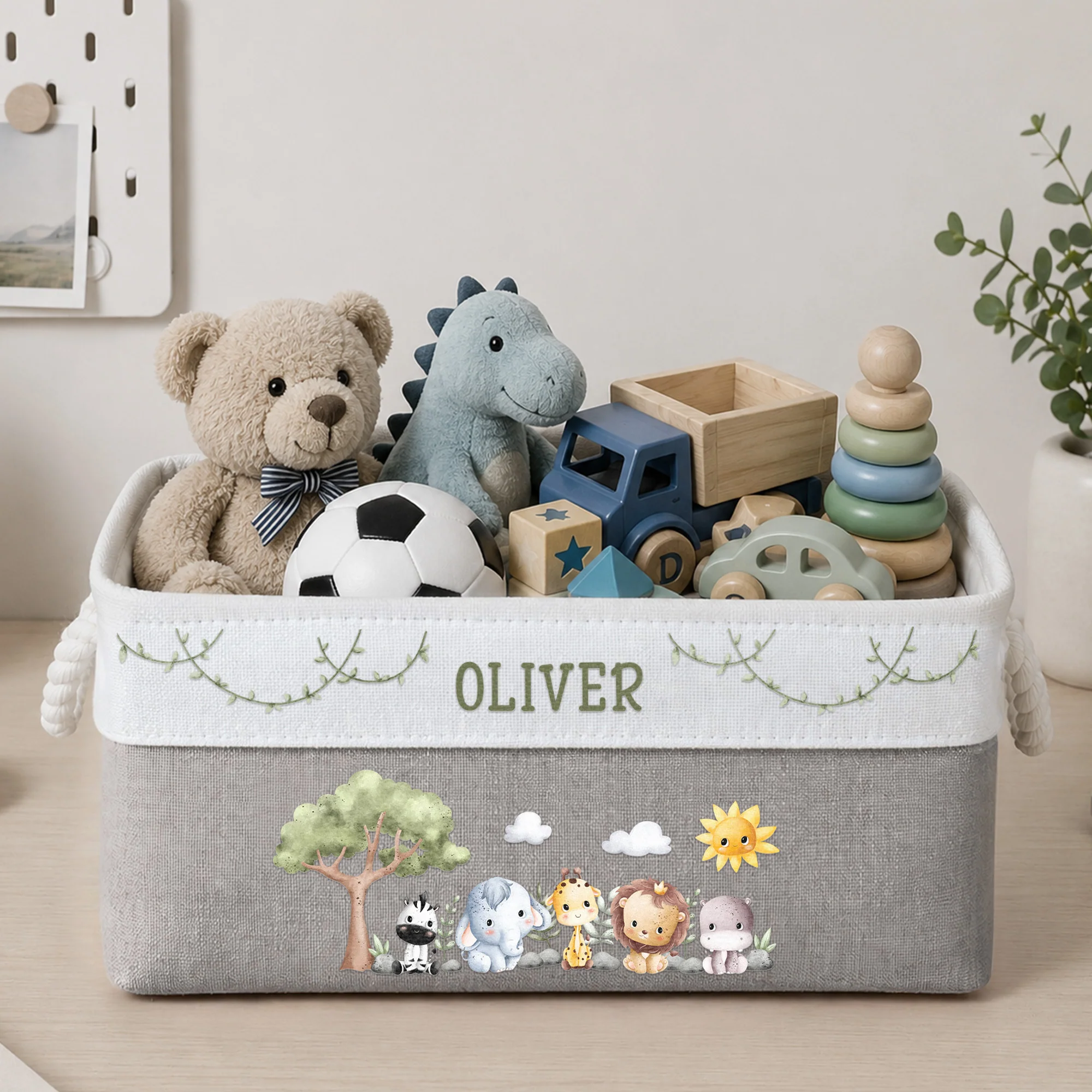 Safari Jungle Animals Custom Kid's Name - Personalized Storage Basket - Image 3