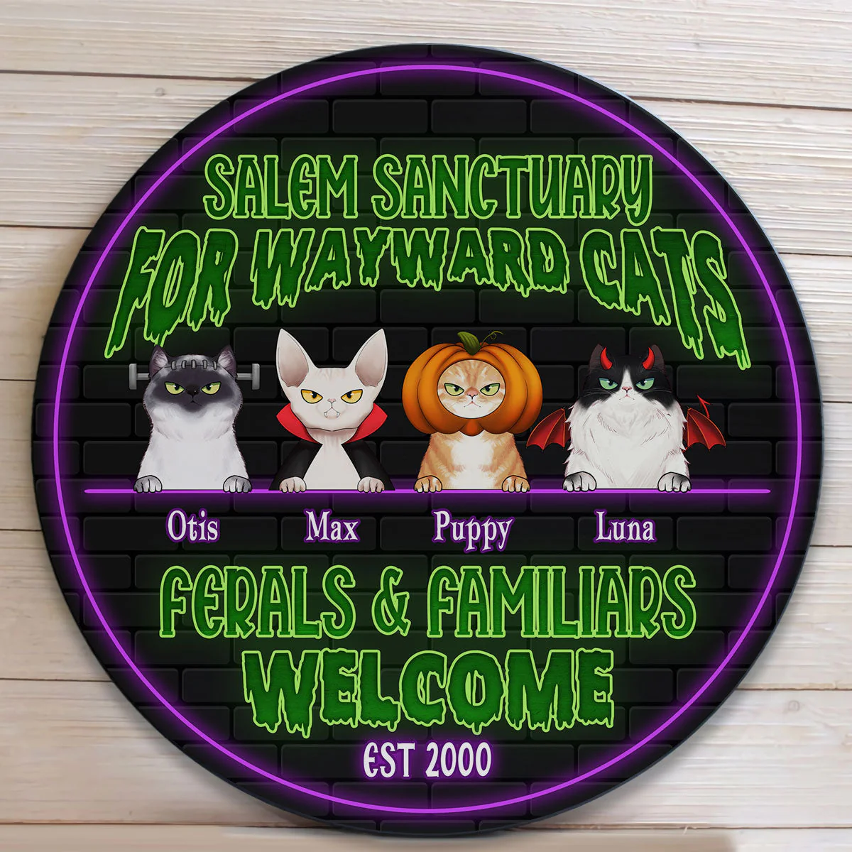 Salem Sanctuary For Wayward Cats Ferals And Familiars - Personalized Round Wood Sign - Image 2