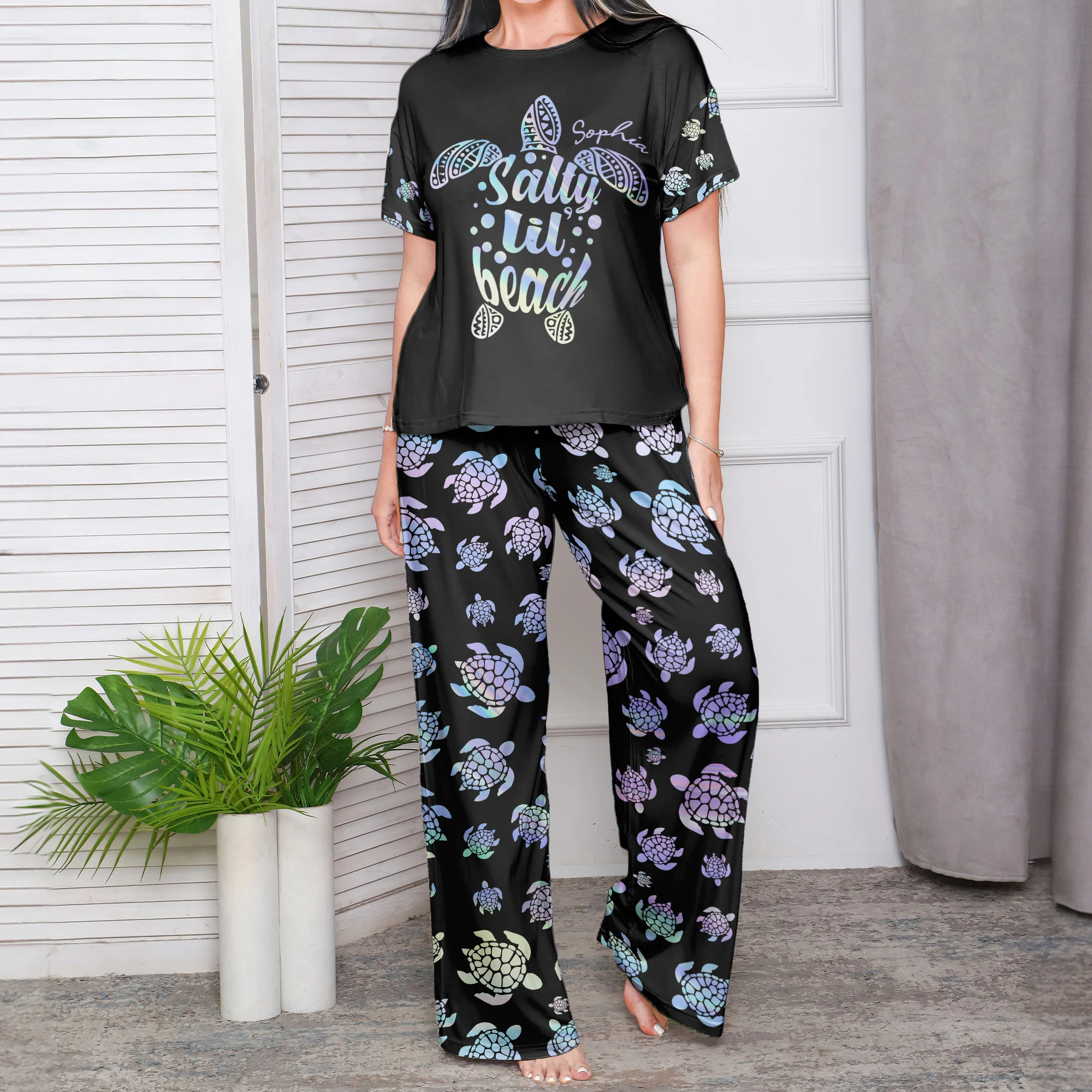 Salty Lil' Beach Aurora Turles - Personalized Pajama Shorts Set - Image 2