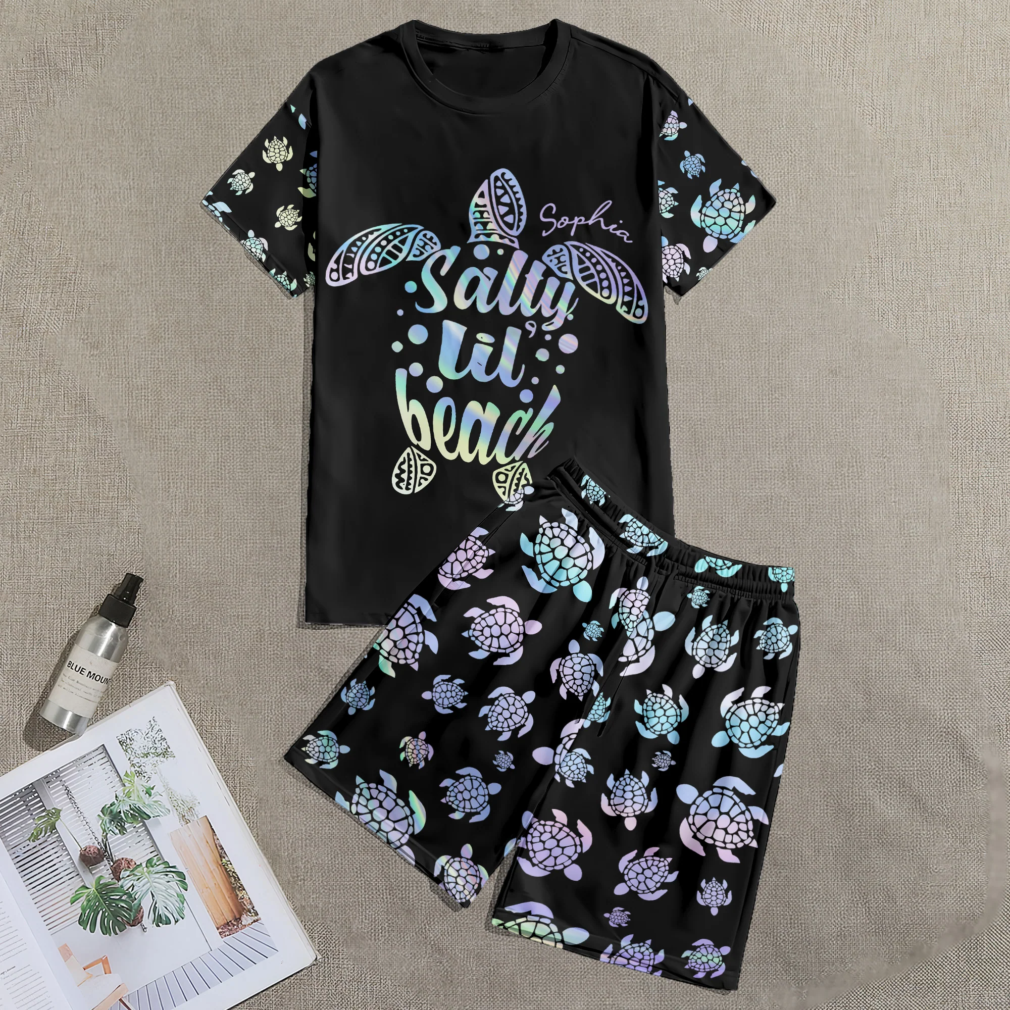 Salty Lil' Beach Aurora Turles - Personalized Pajama Shorts Set - Image 3