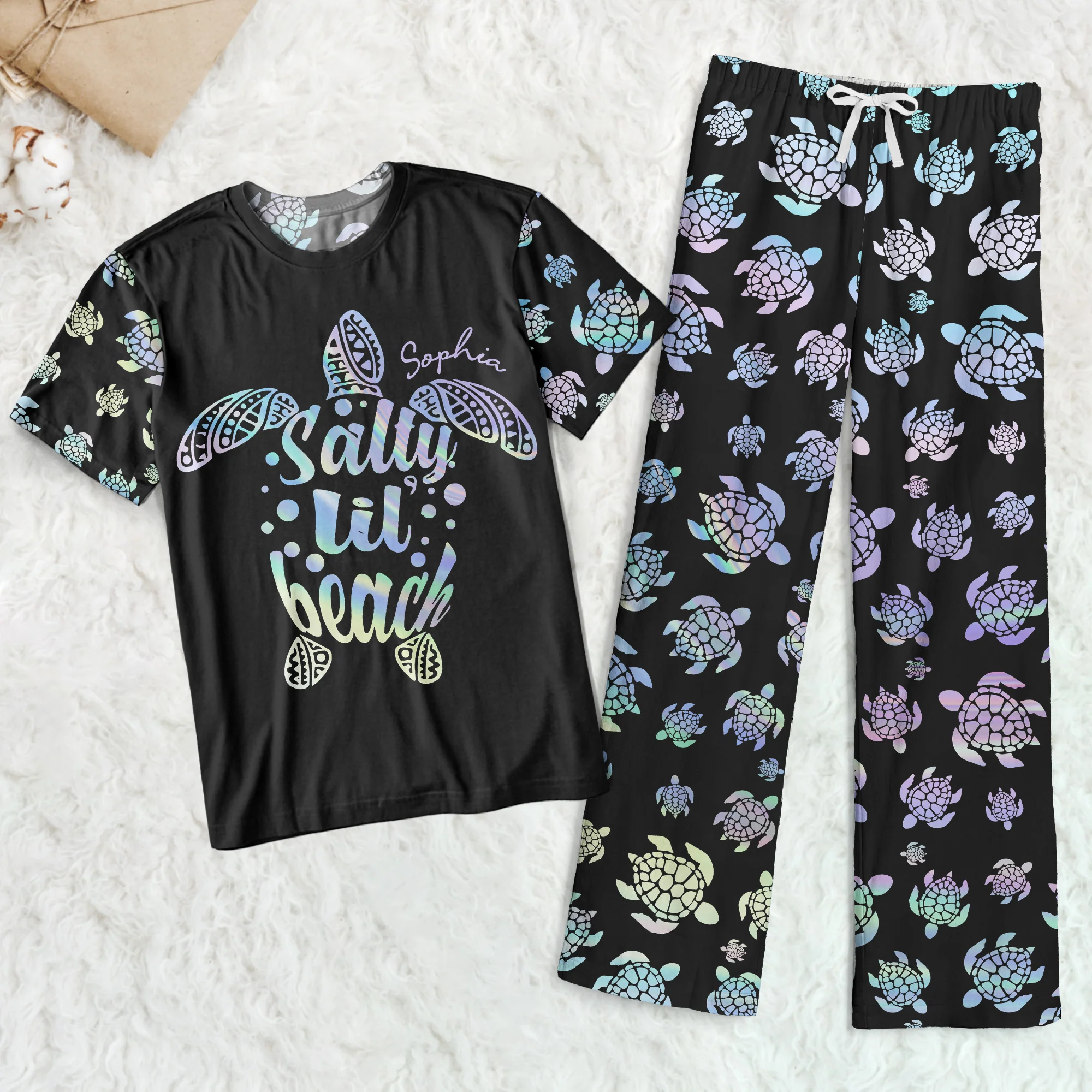 Salty Lil' Beach Aurora Turles - Personalized Pajama Shorts Set - Image 4
