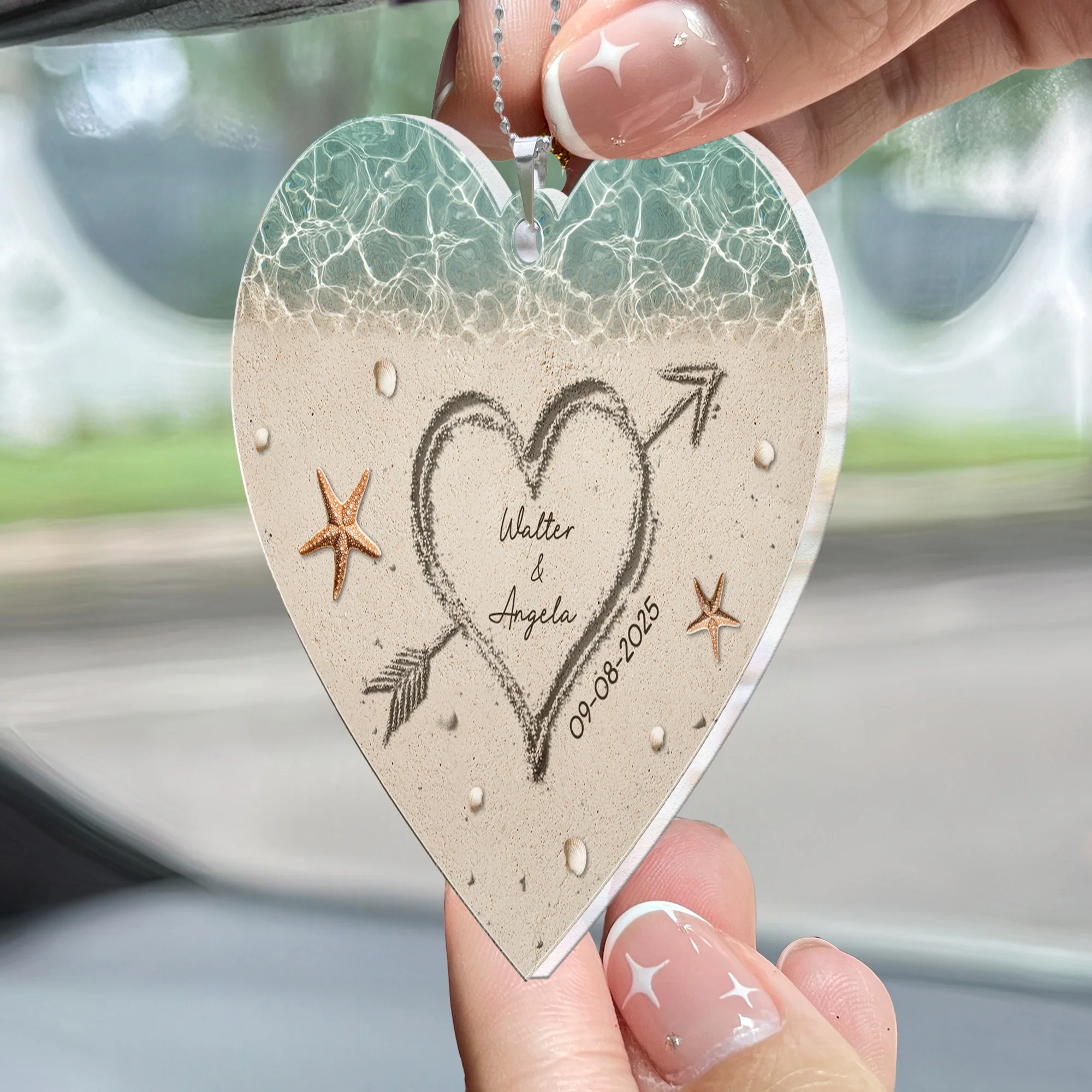 Sand Heart Custom Name - Personalized Rear View Mirror Accessory - Image 2