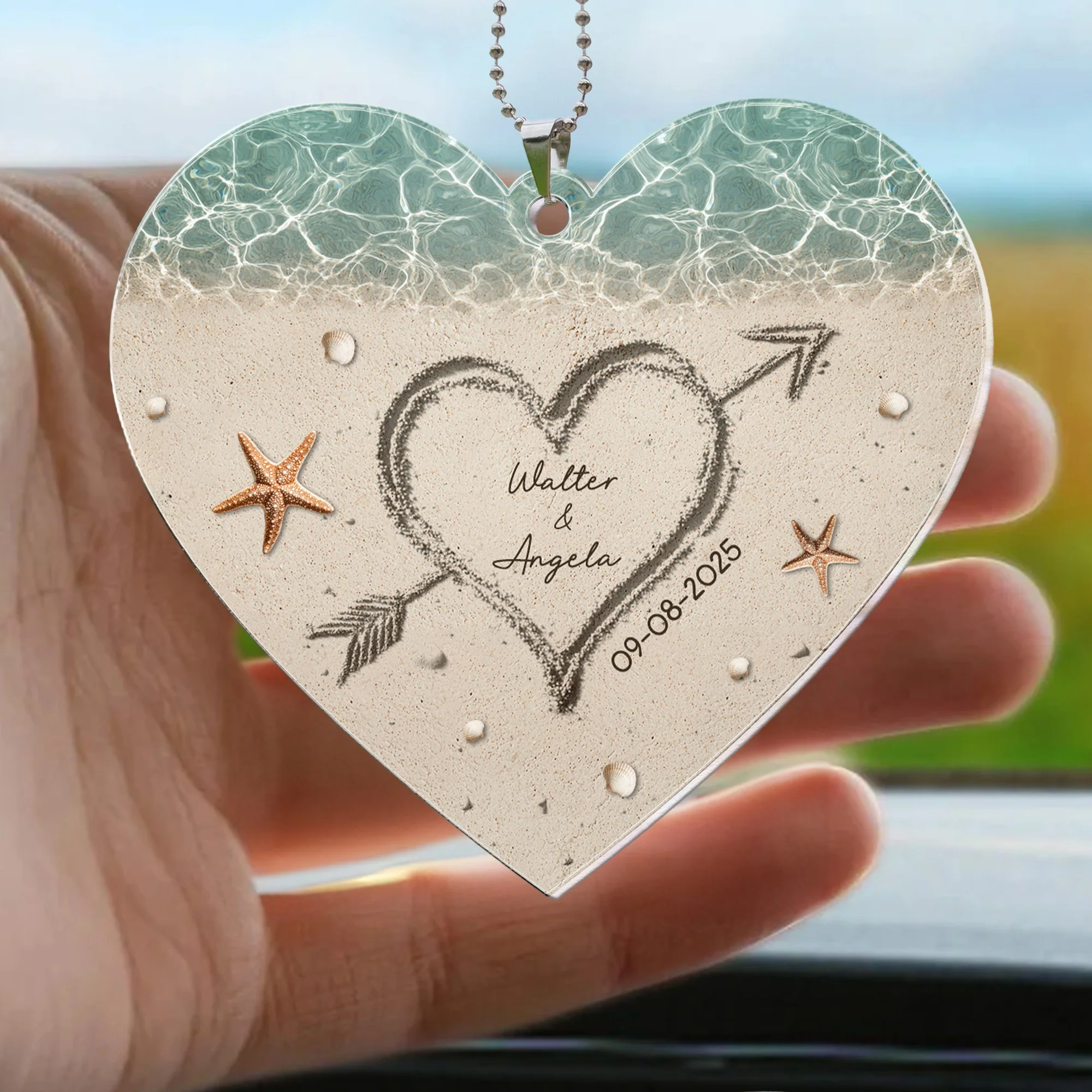 Sand Heart Custom Name - Personalized Rear View Mirror Accessory - Image 3