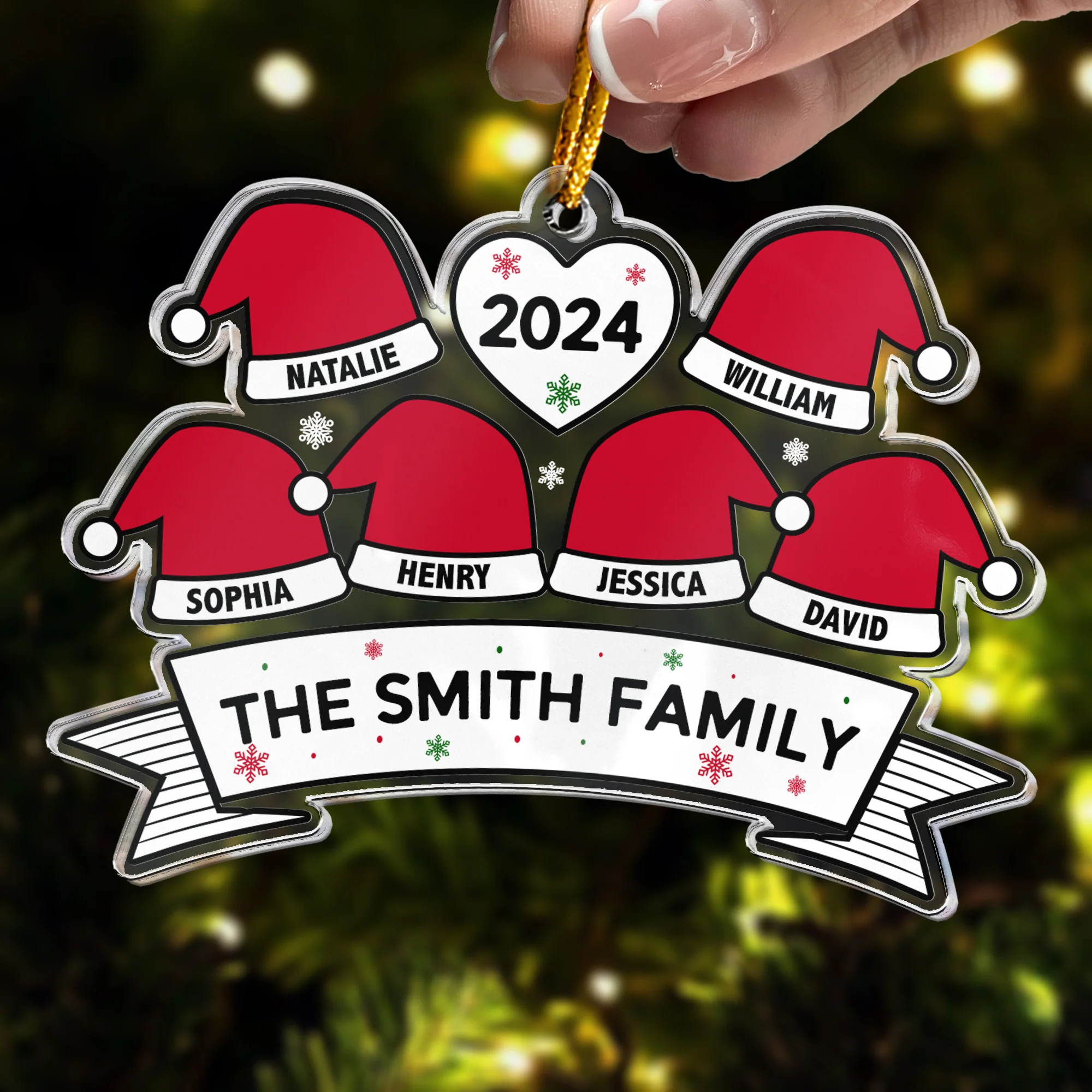 Santa Hat Family - Personalized Acrylic Ornament - Image 3