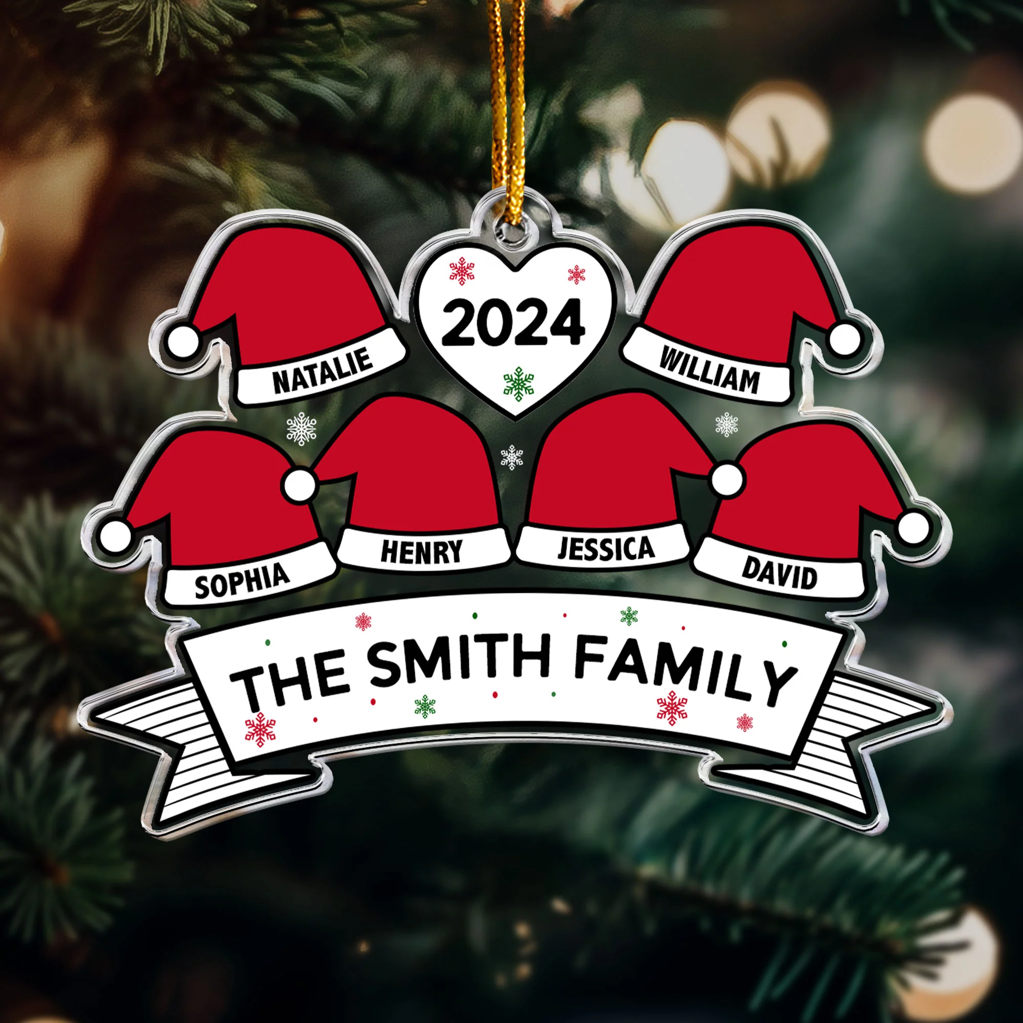 Santa Hat Family - Personalized Acrylic Ornament - Image 5