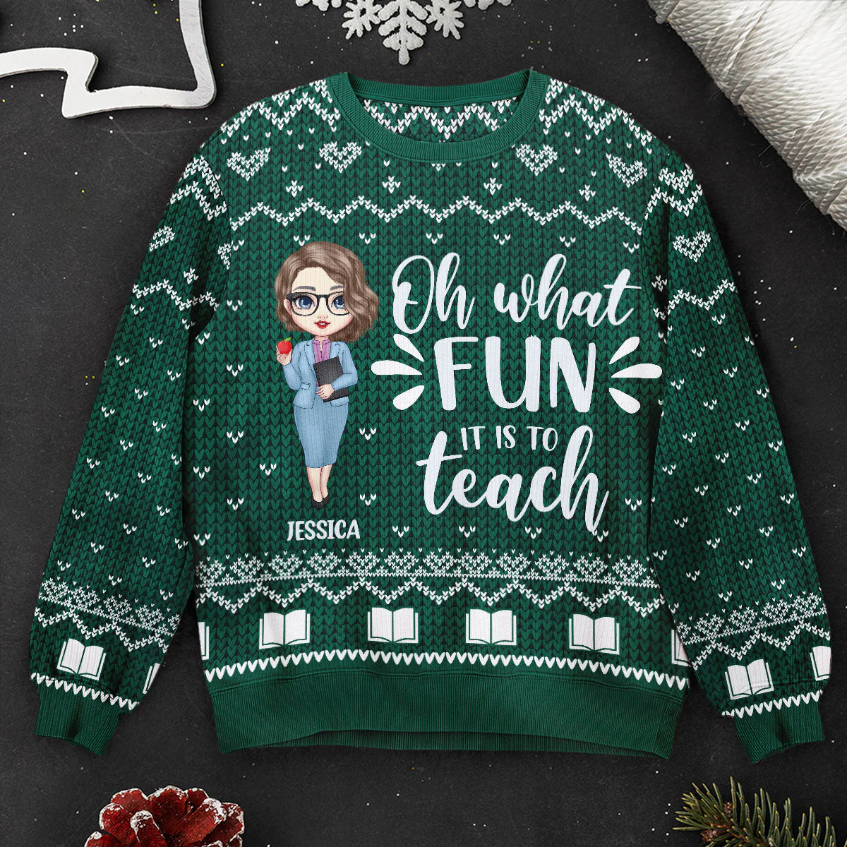 Santa's Favorite Teacher - Personalized Ugly Sweater - Image 2