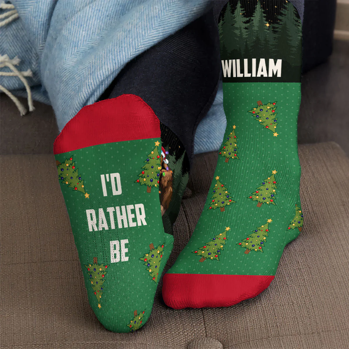 Sasquatch I'D Rather Be Squatching Christmas Bigfoot - Personalized Crew Socks - Image 4
