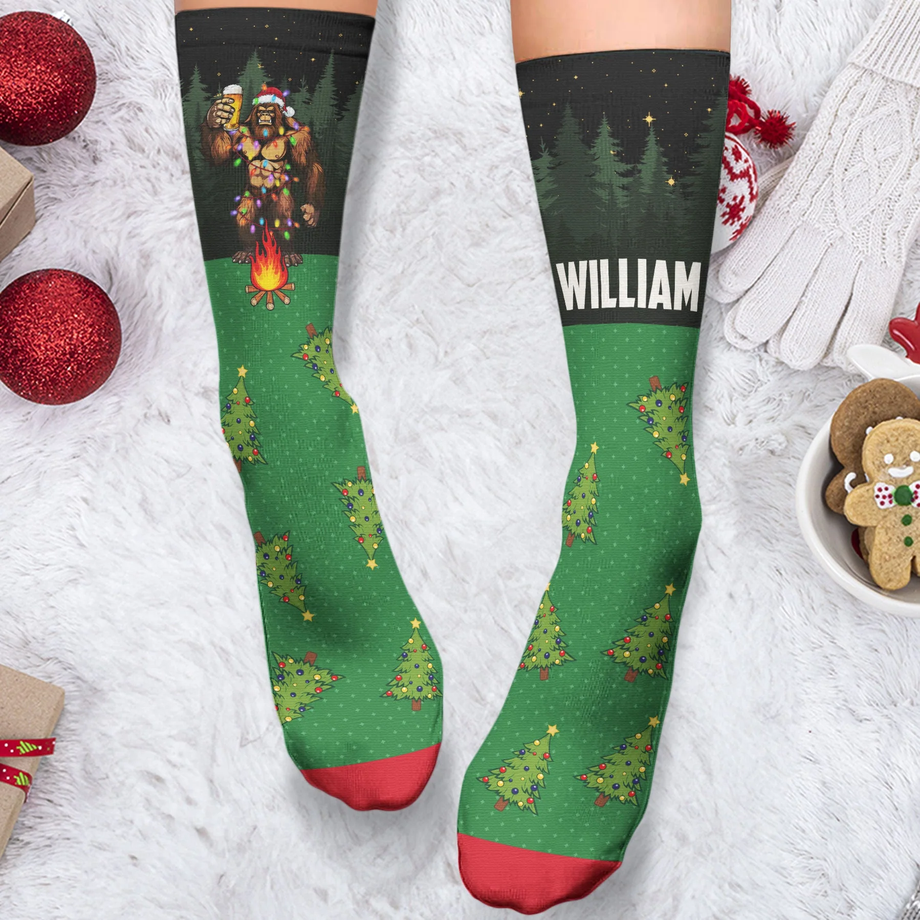 Sasquatch I'D Rather Be Squatching Christmas Bigfoot - Personalized Crew Socks - Image 5