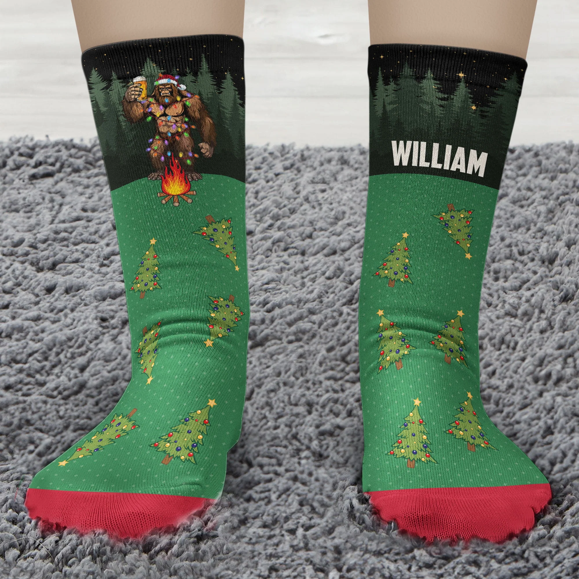 Sasquatch I'D Rather Be Squatching Christmas Bigfoot - Personalized Crew Socks - Image 6