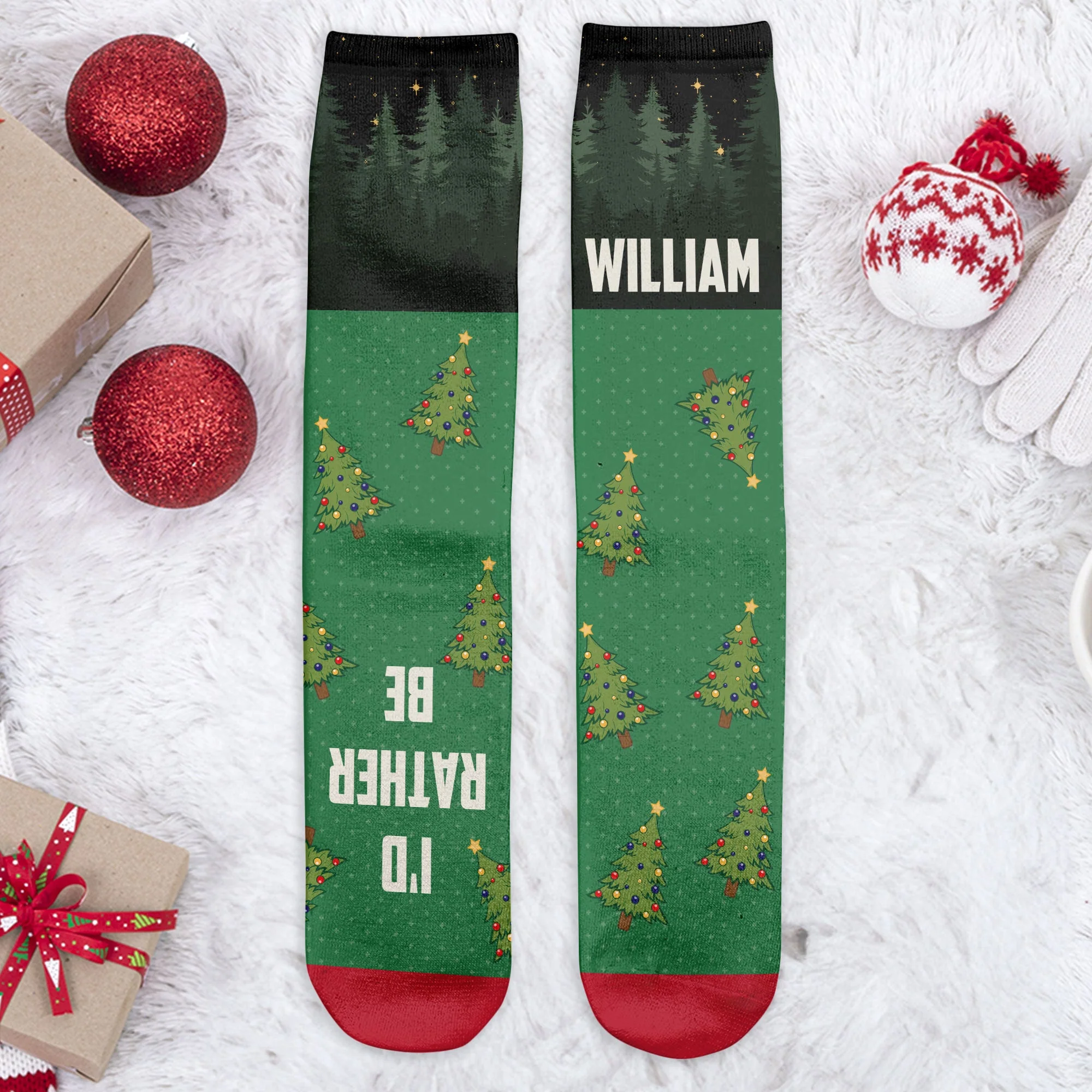 Sasquatch I'D Rather Be Squatching Christmas Bigfoot - Personalized Crew Socks - Image 7