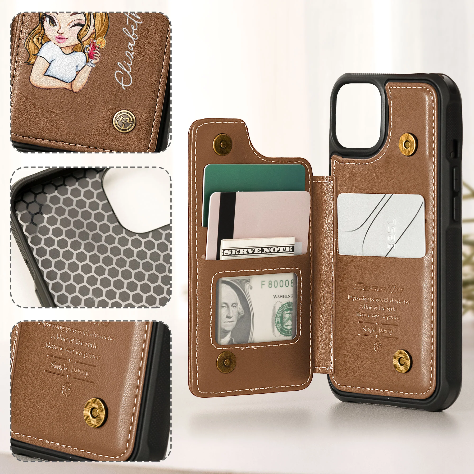 Sassy Girl Cartoon Character - Personalized Leather Flip Wallet Phone Case - Image 4