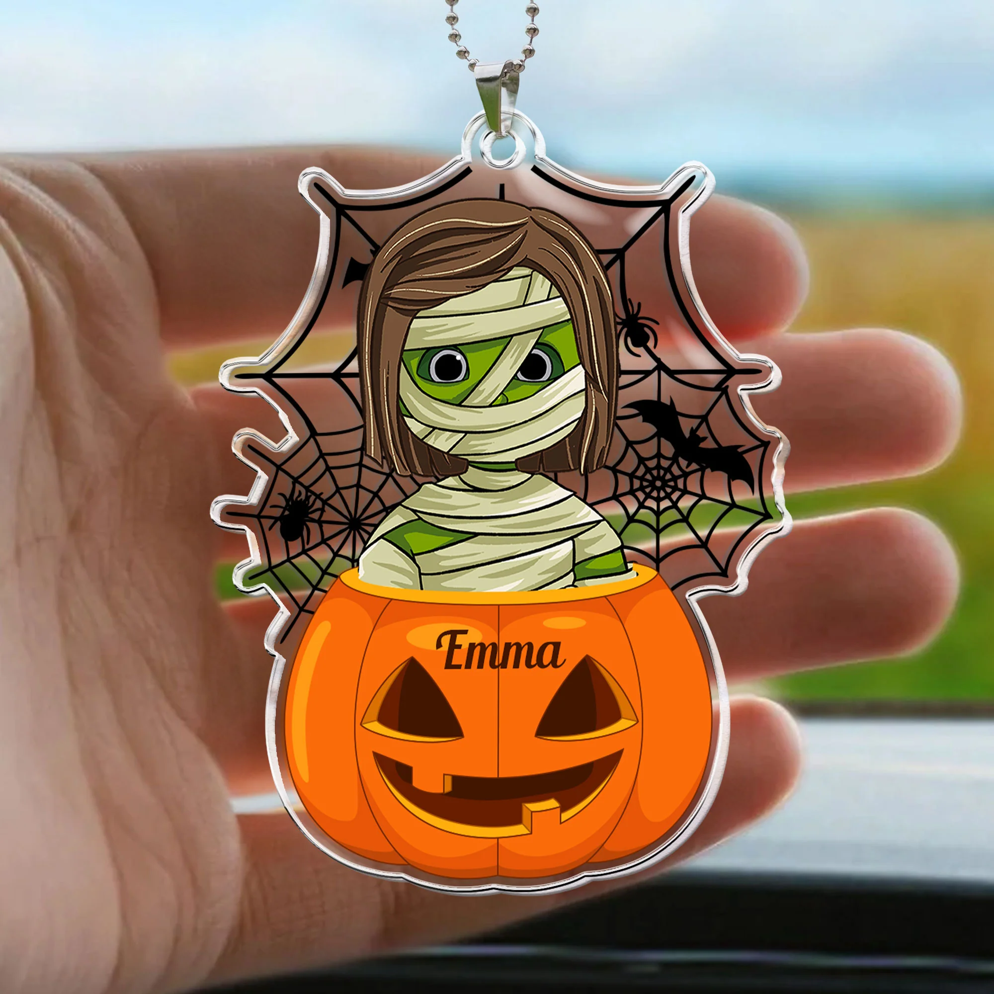 Scary Monster Kid In The Pumpkin Halloween Gift - Personalized Rear View Mirror Accessory, Halloween Ornament - Image 5