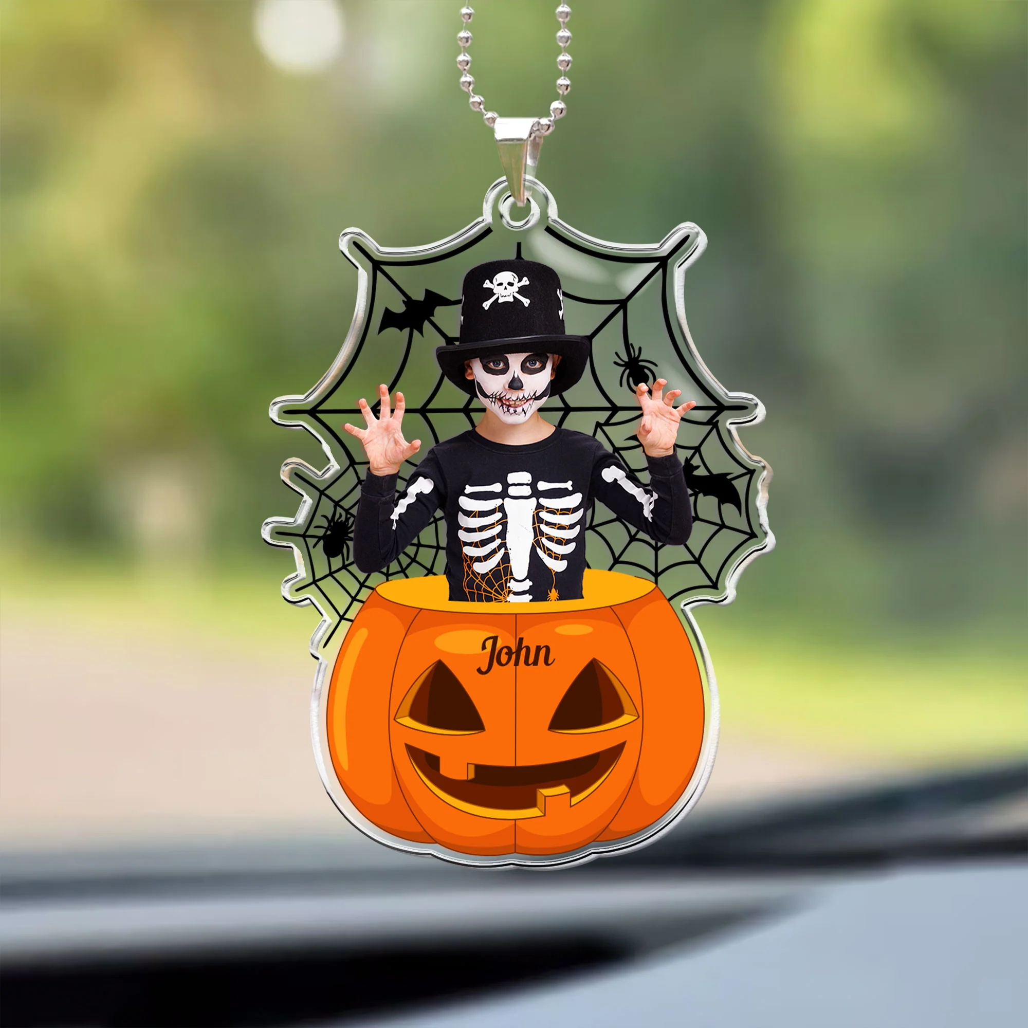 Scary Monster Kid In The Pumpkin Halloween Gift - Personalized Rear View Mirror Accessory, Halloween Ornament - Image 6