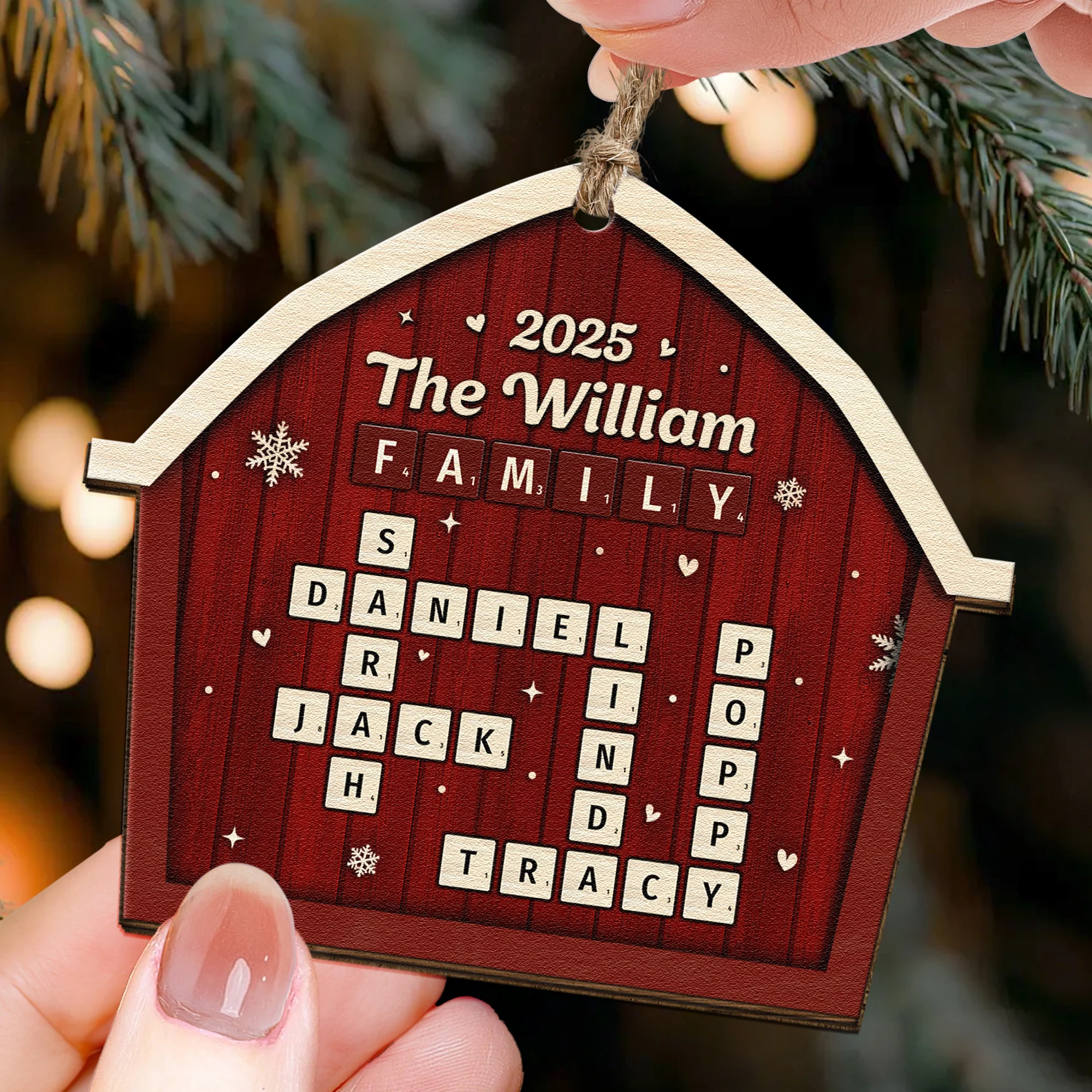Scrabble Family Love - Personalized Wooden Ornament - Image 2
